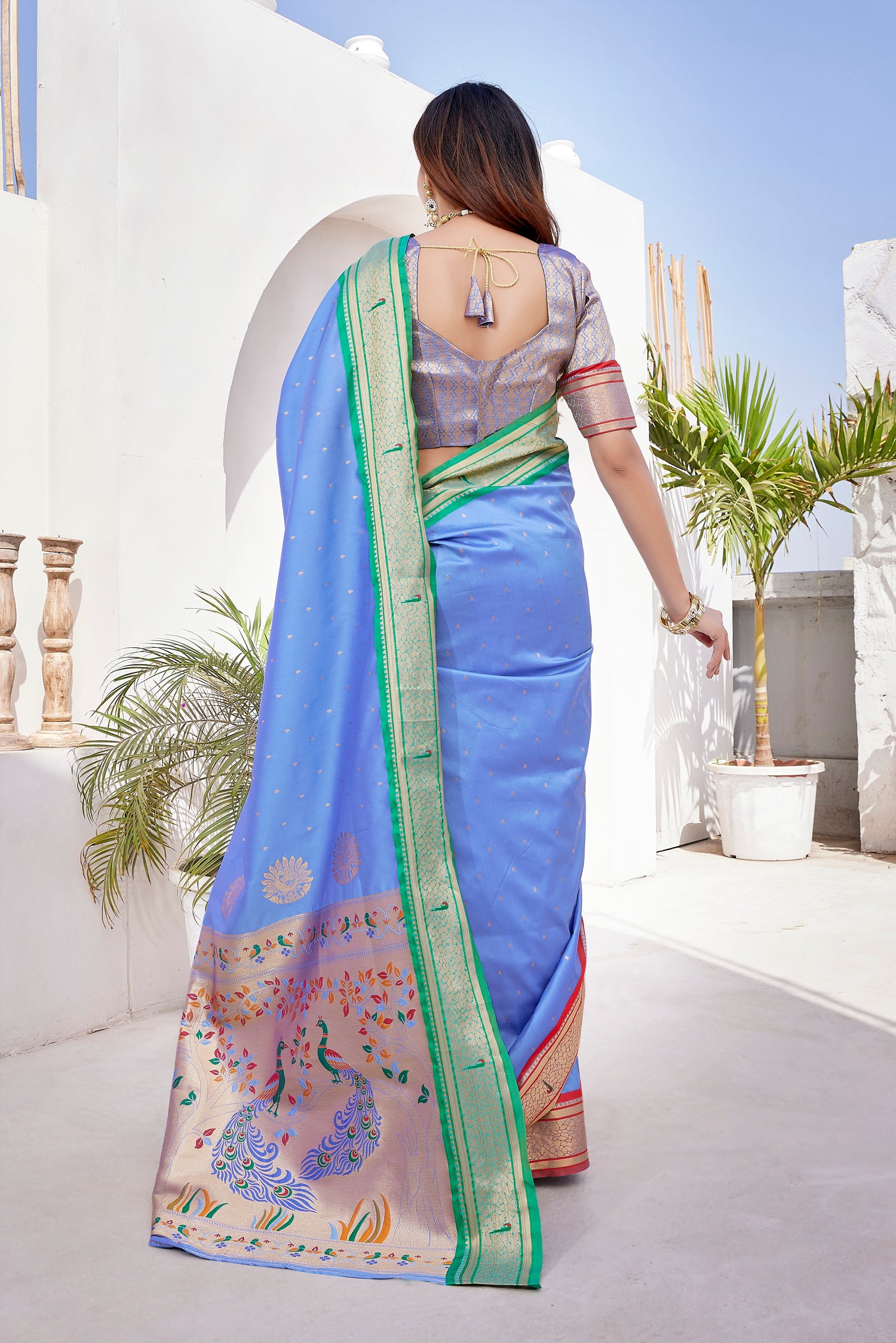 Paithani Silk Sky Blue Color Party Wear Saree