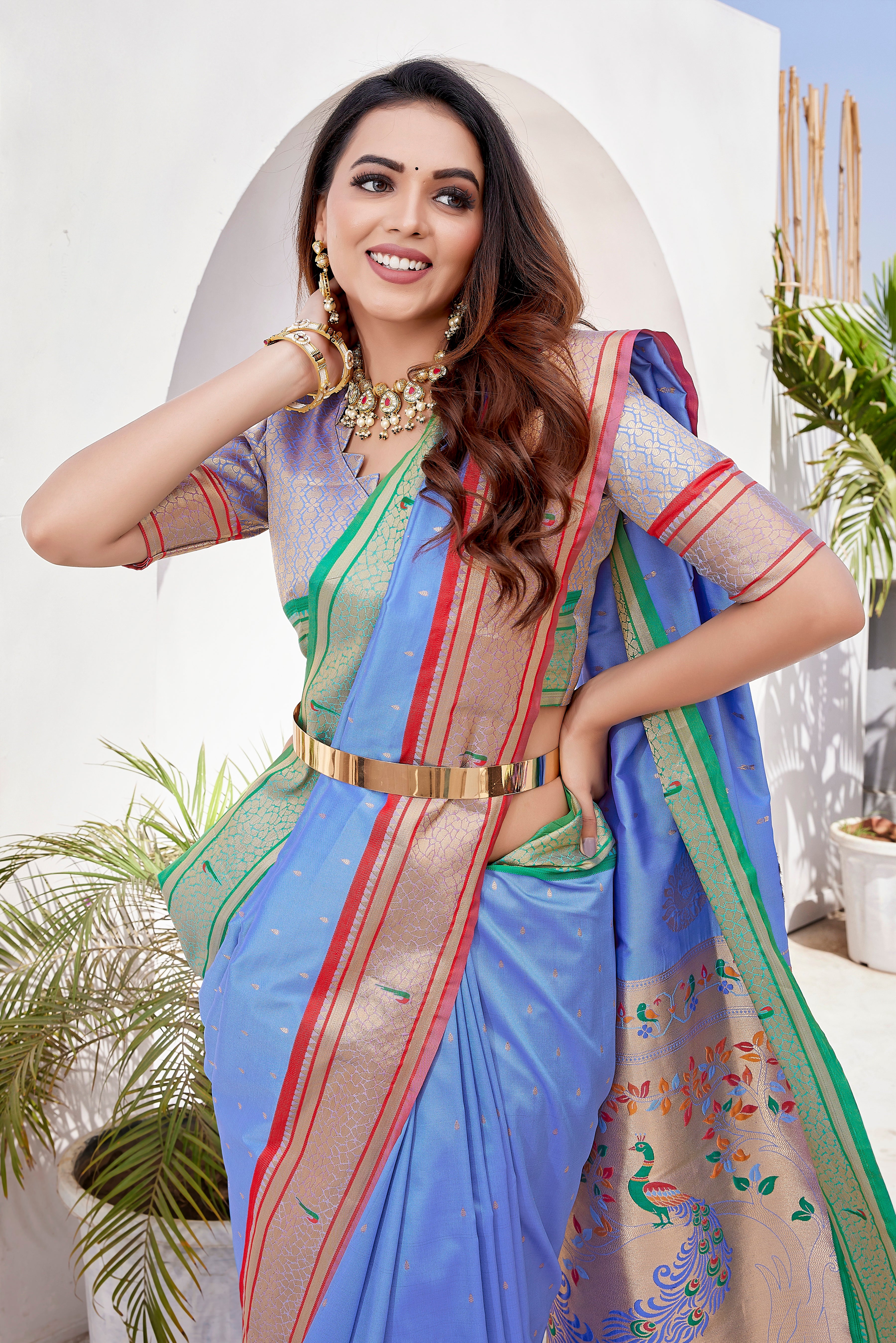 Paithani Silk Sky Blue Color Party Wear Saree