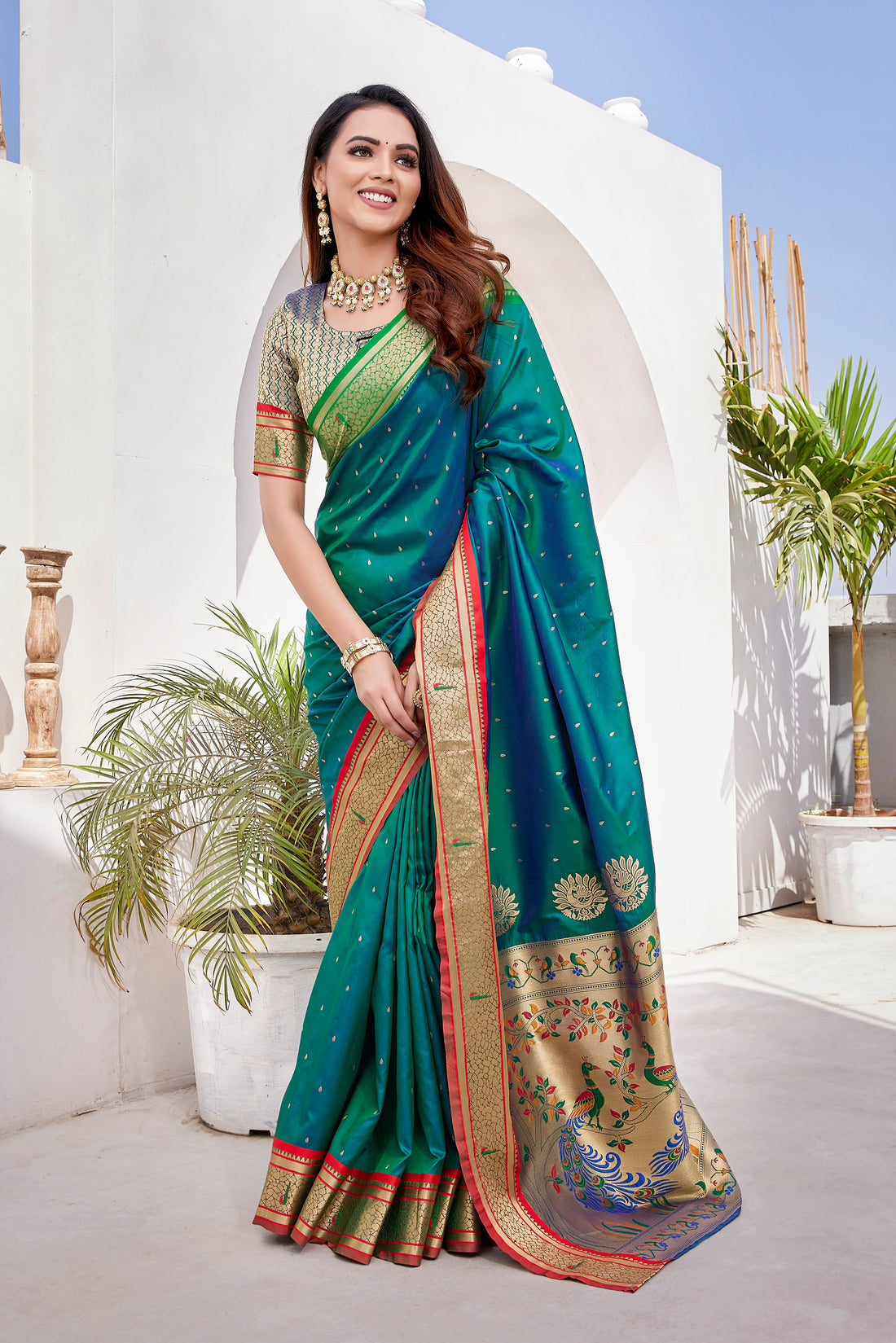 Beautiful Paithani Silk Dark Green Saree