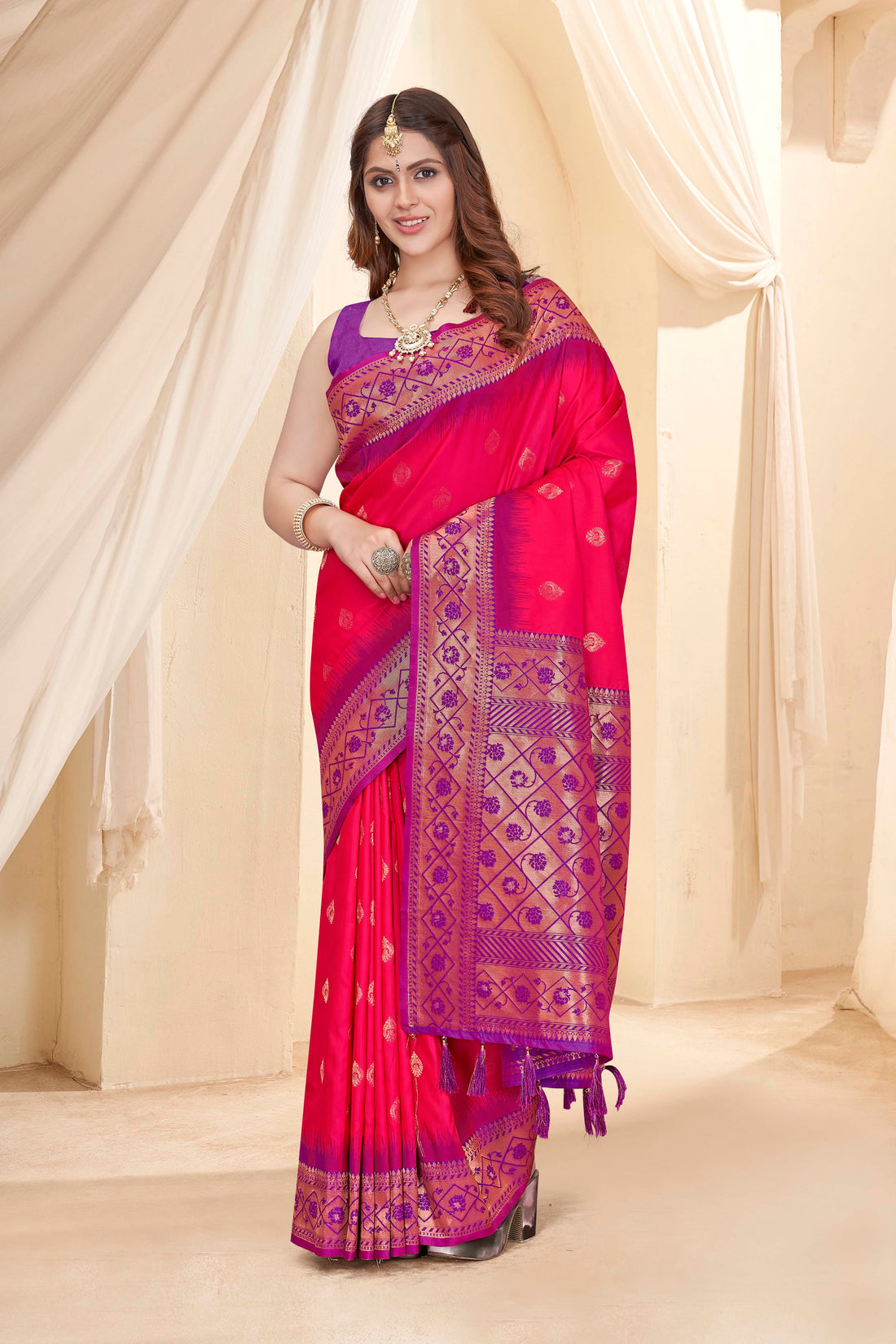 Party Wear Pure Silk Red Saree