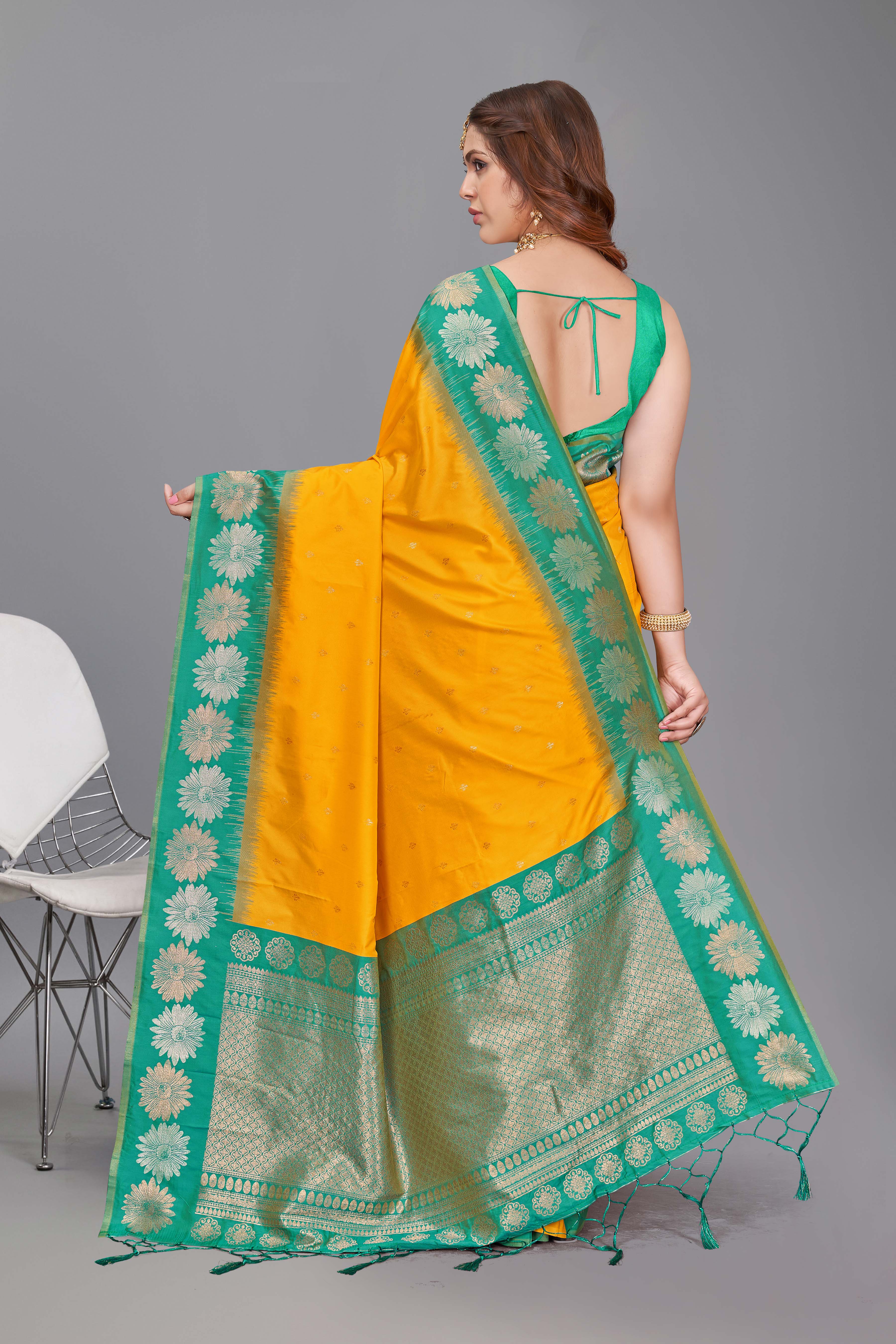 Haldi Wear Yellow Color Pure Silk Saree