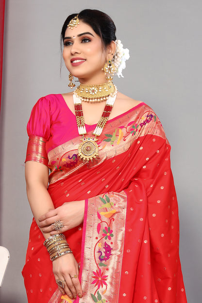 Rich Designer Red Color Paithani Silk Saree