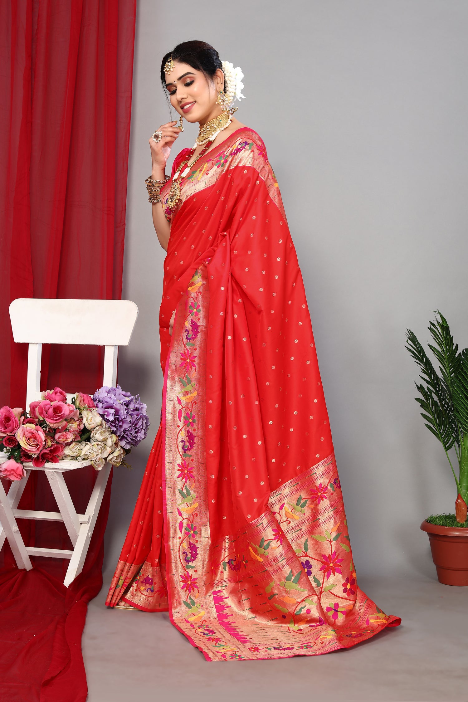 Rich Designer Red Color Paithani Silk Saree