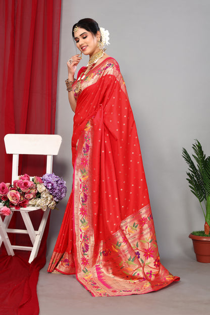 Rich Designer Red Color Paithani Silk Saree