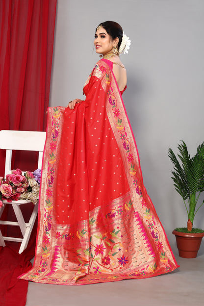 Rich Designer Red Color Paithani Silk Saree