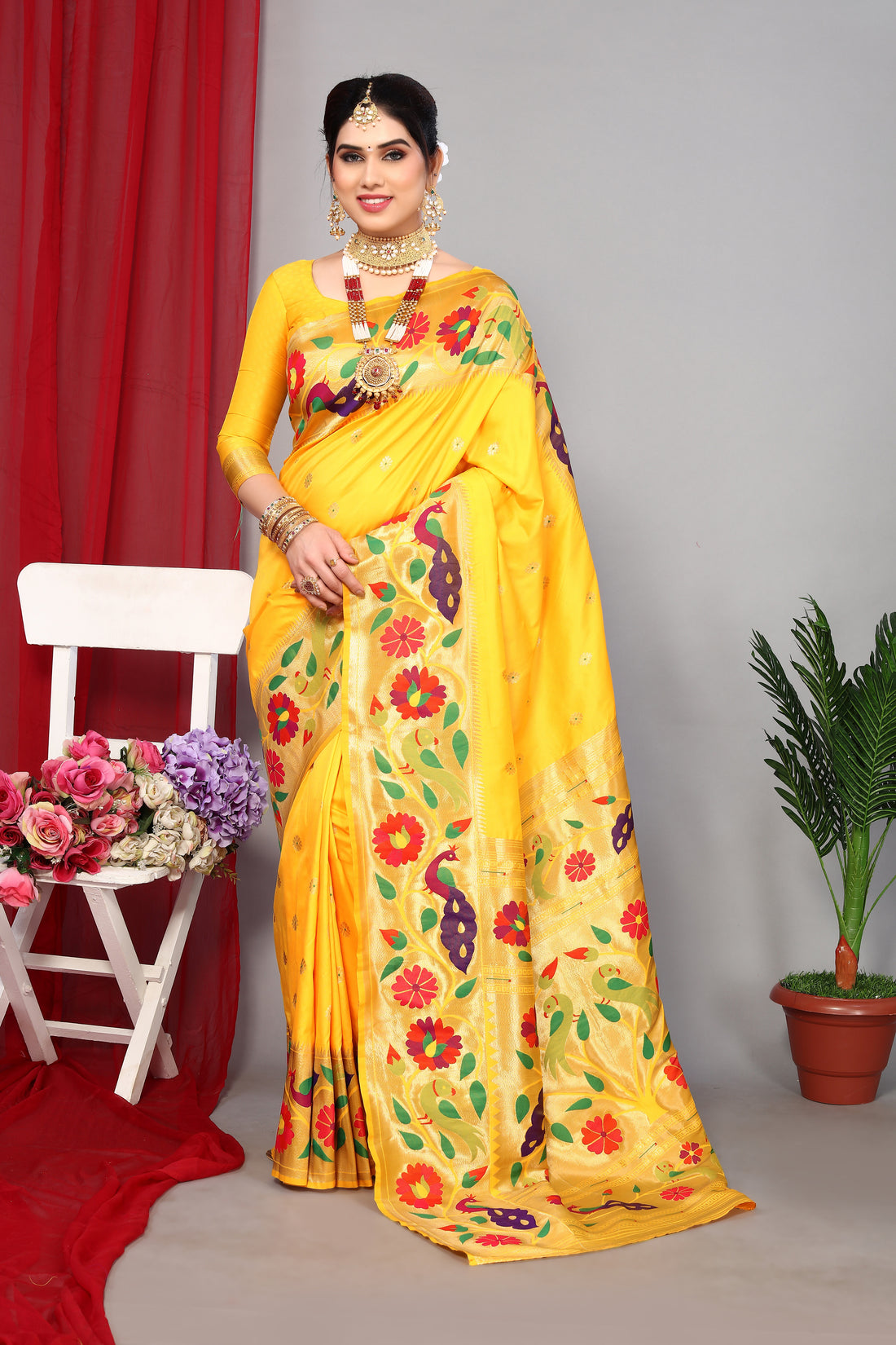 Fancy Look Party Wear Yellow Color Saree