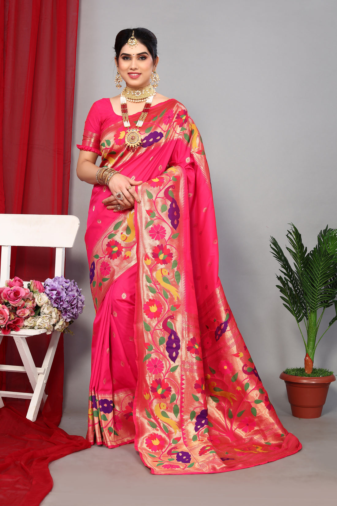 Paithani Silk New Collection Pink Color Saree