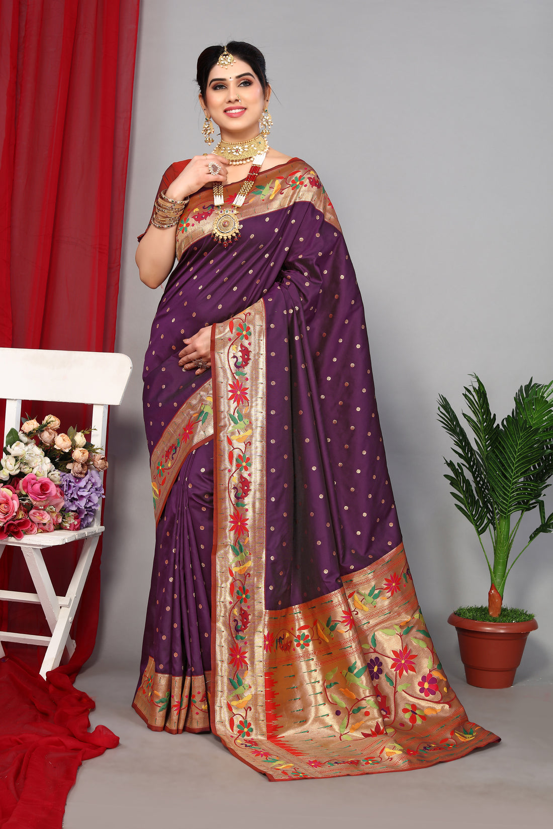 Purple Color Latest Heavy Paithani Silk Saree