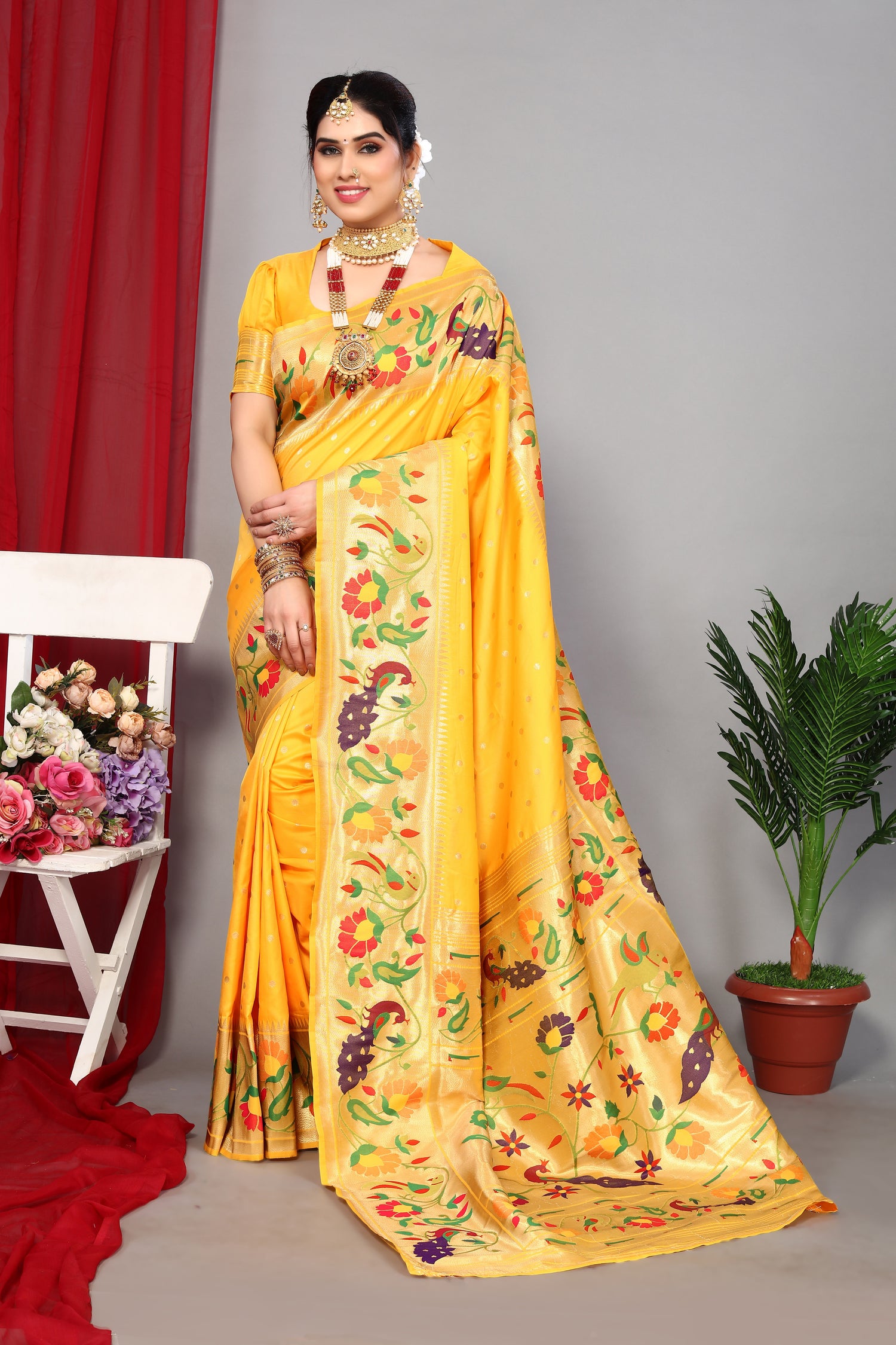 Wedding Wear Paithani Silk Yellow Saree