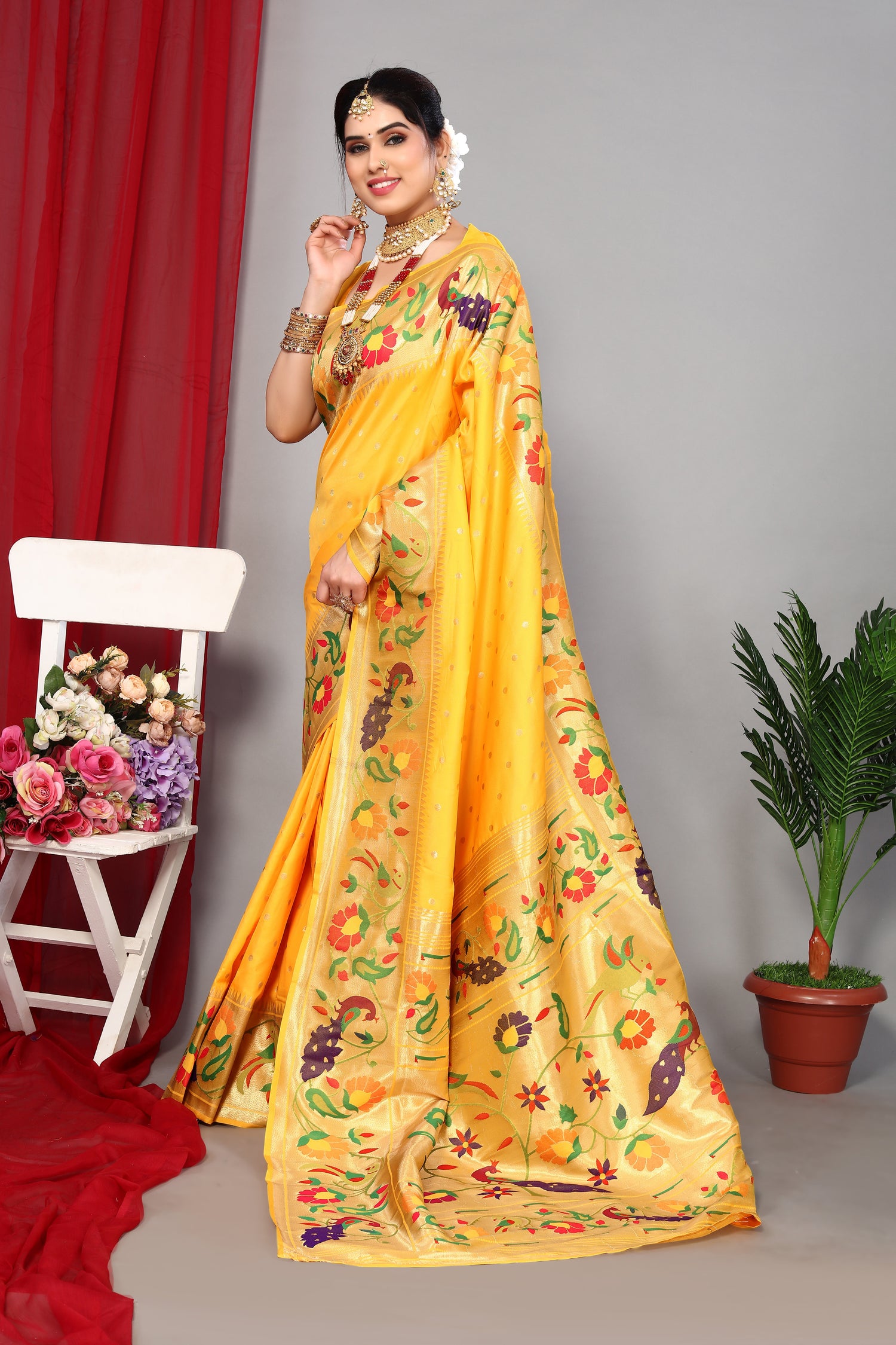 Wedding Wear Paithani Silk Yellow Saree