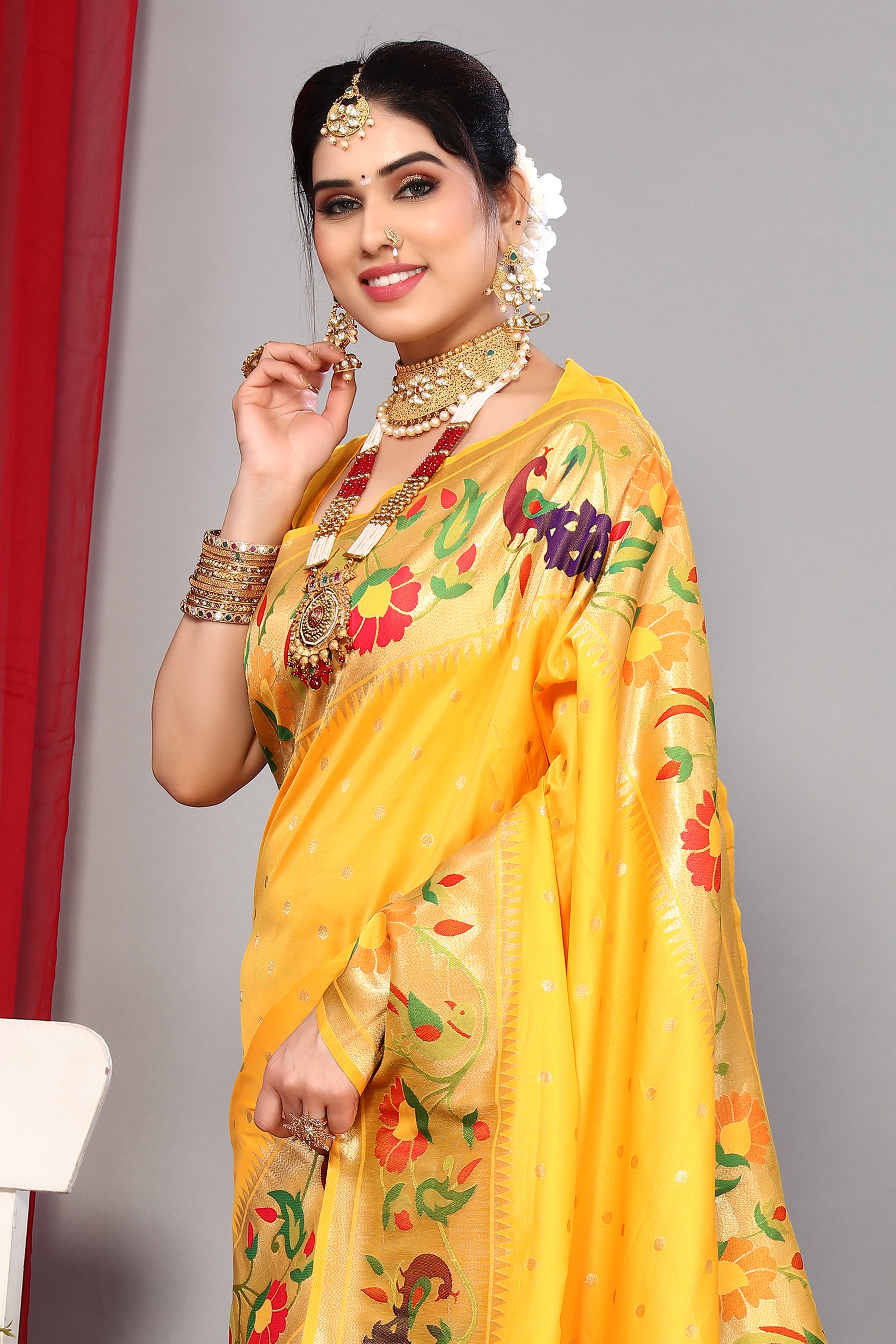 Wedding Wear Paithani Silk Yellow Saree