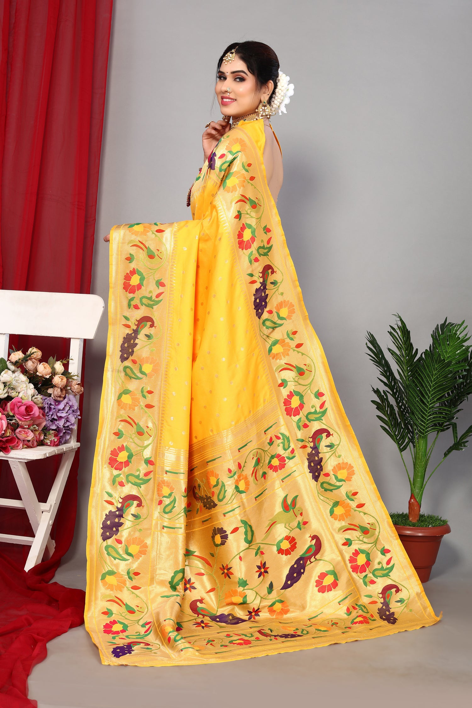 Wedding Wear Paithani Silk Yellow Saree