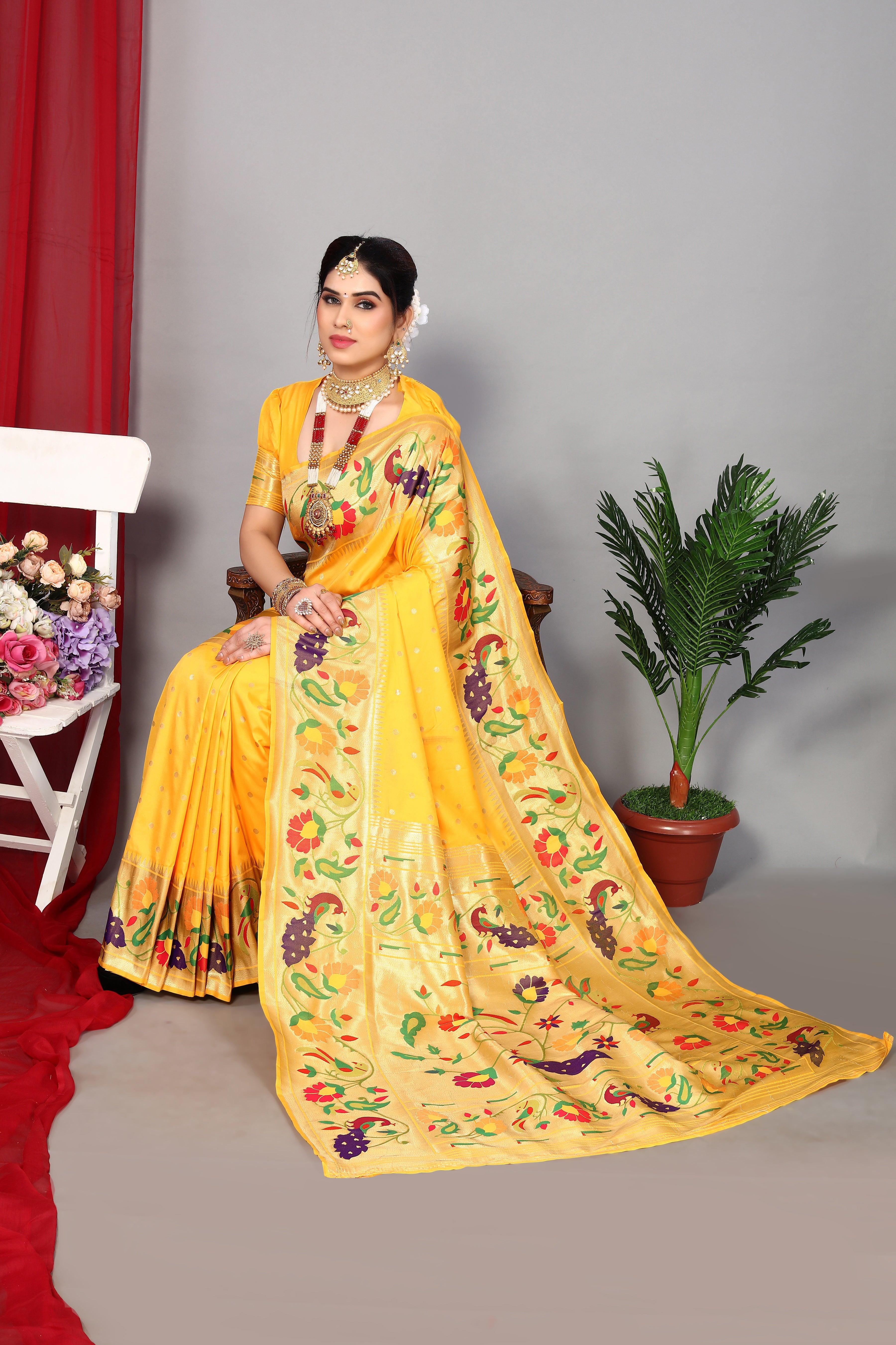 Wedding Wear Paithani Silk Yellow Saree