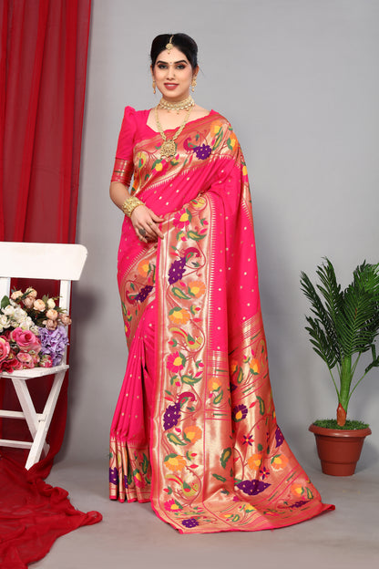 Paithani Silk Soft Party Wear Pink  Saree