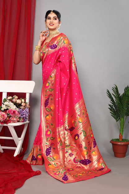 Paithani Silk Soft Party Wear Pink  Saree