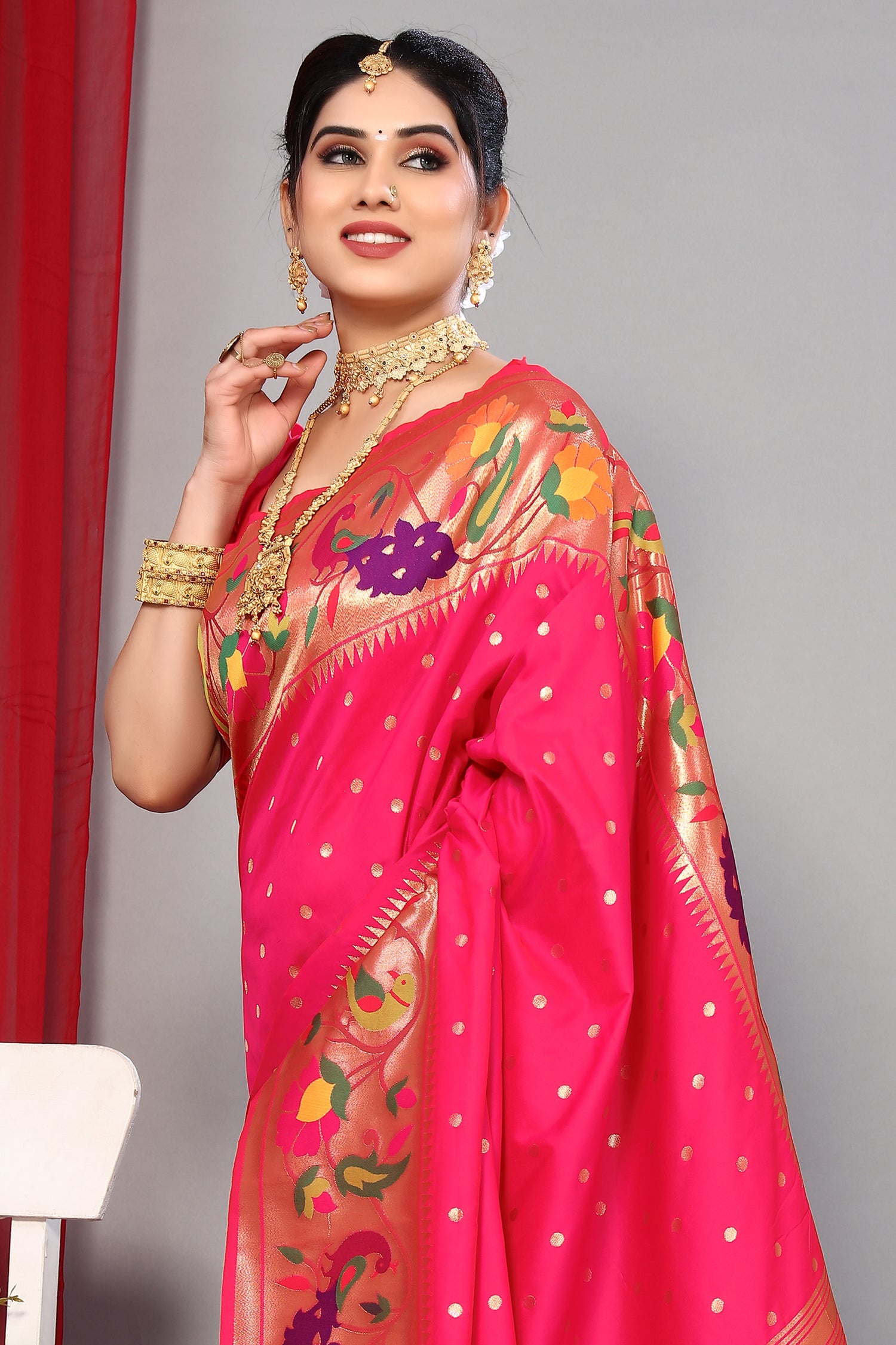 Paithani Silk Soft Party Wear Pink  Saree