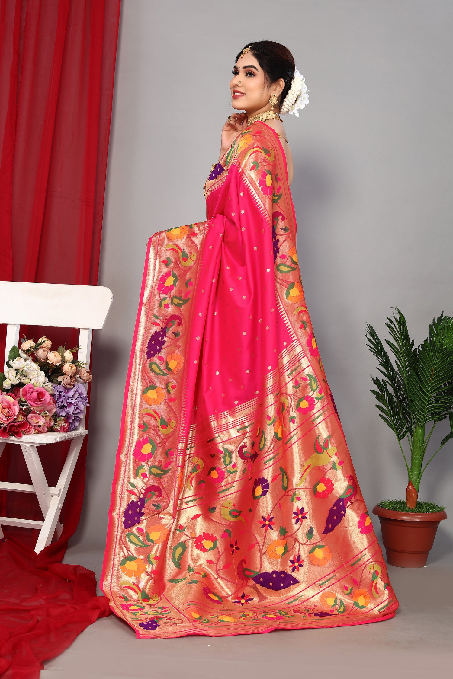 Paithani Silk Soft Party Wear Pink  Saree