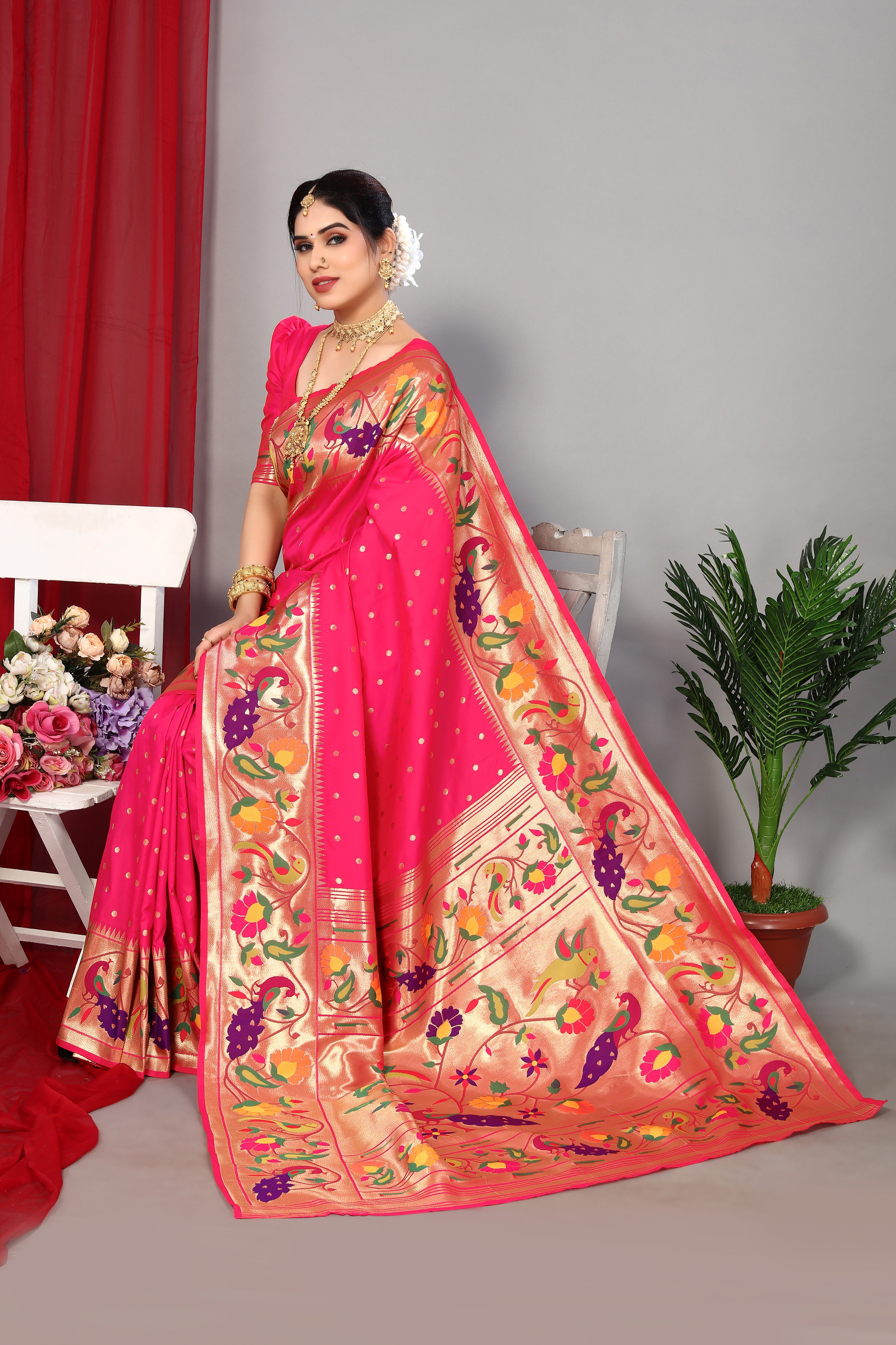 Paithani Silk Soft Party Wear Pink  Saree