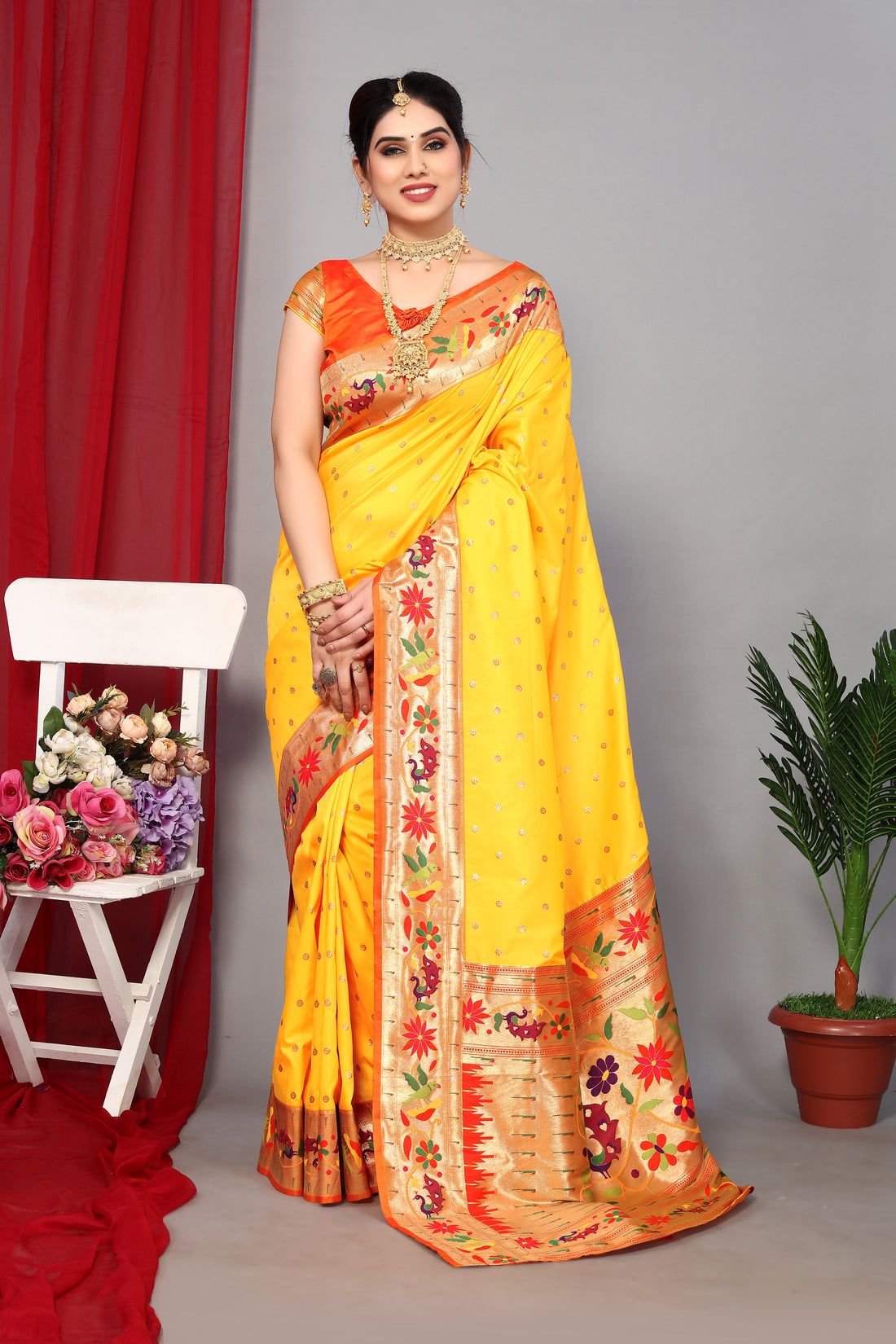 Pure Paithani Silk Yellow Color Saree