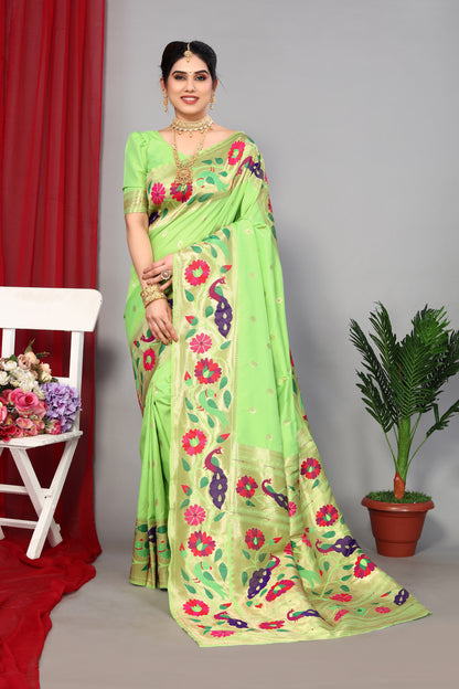 Charming Pista Color Paithani Silk Saree