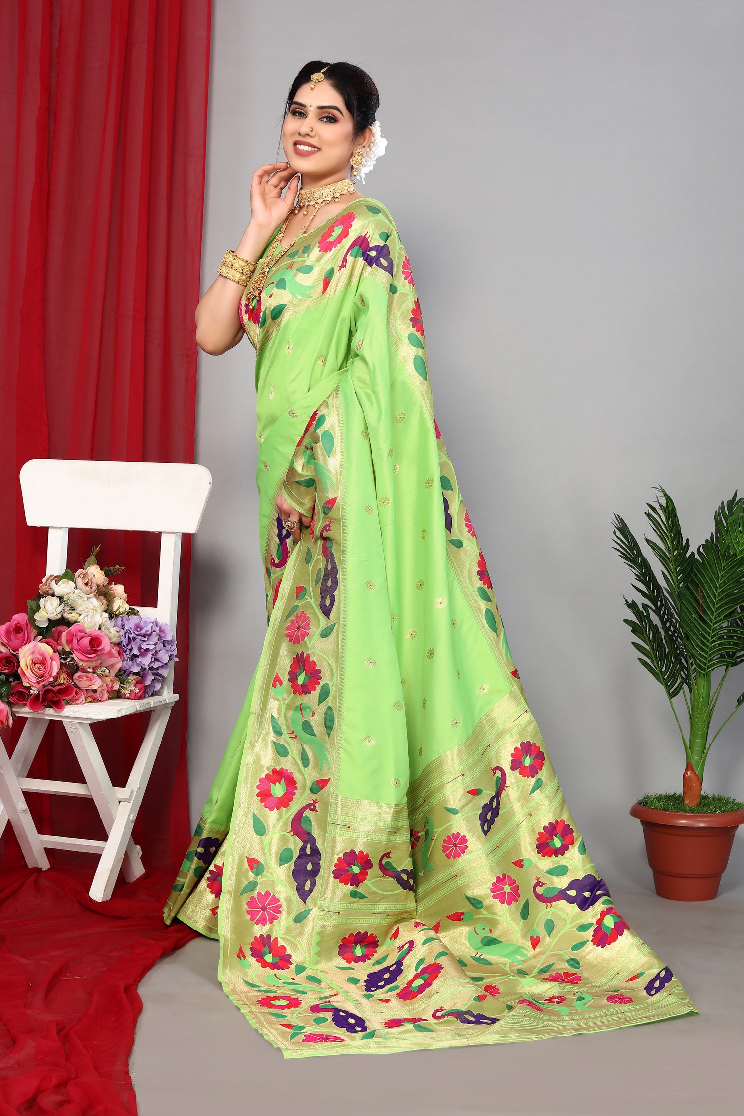 Charming Pista Color Paithani Silk Saree