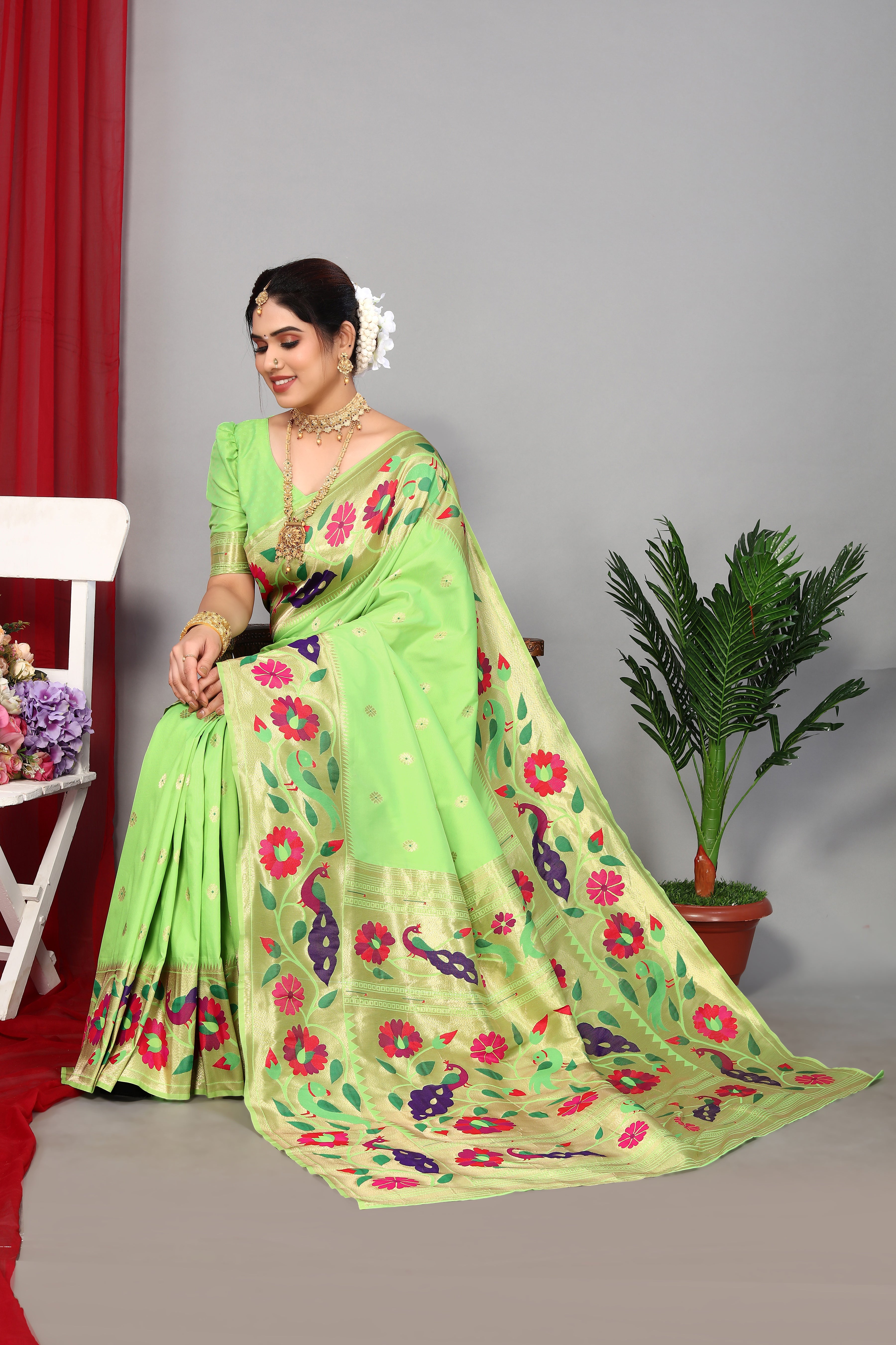 Charming Pista Color Paithani Silk Saree