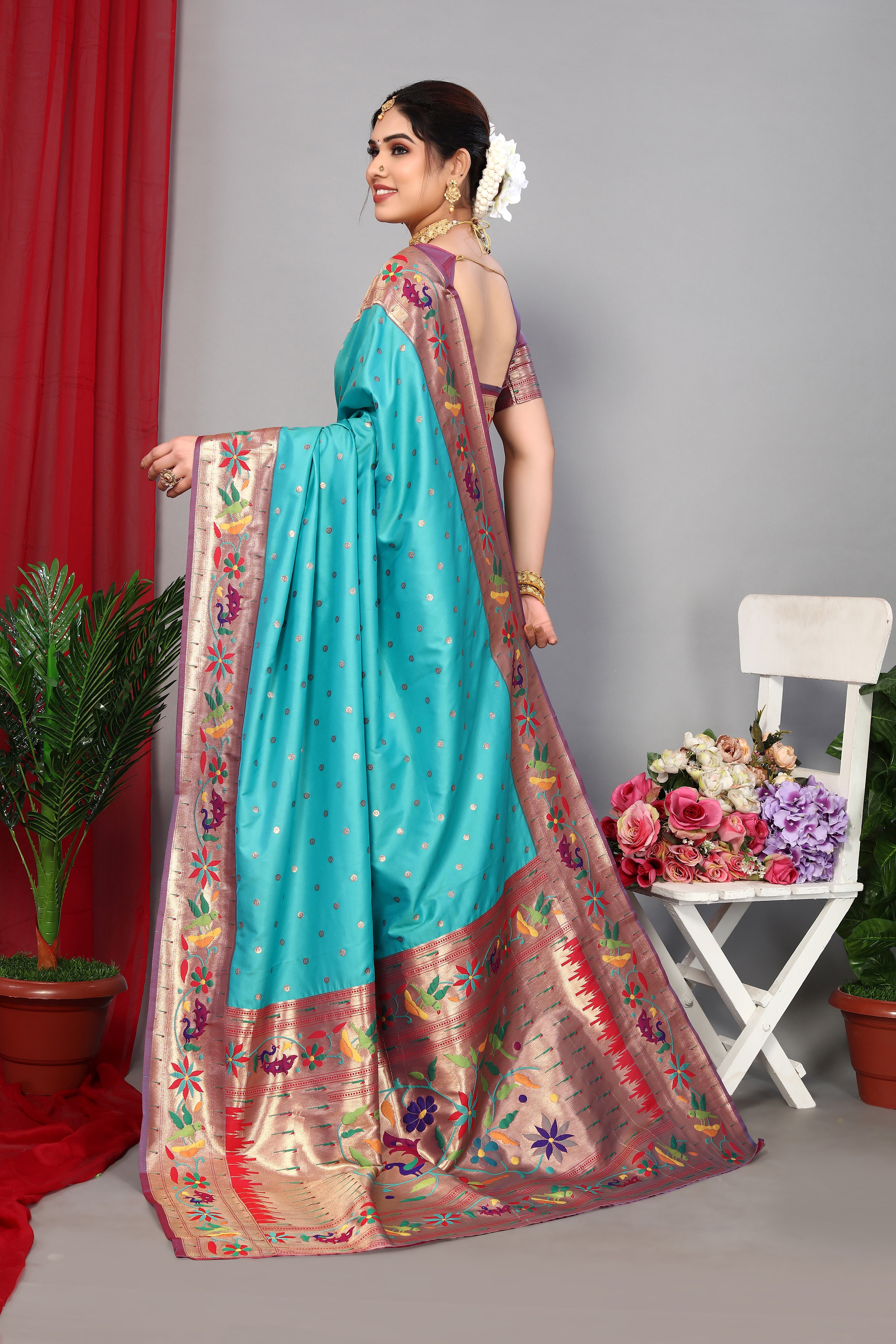 Sky Blue Party Wear Paithani Silk Saree