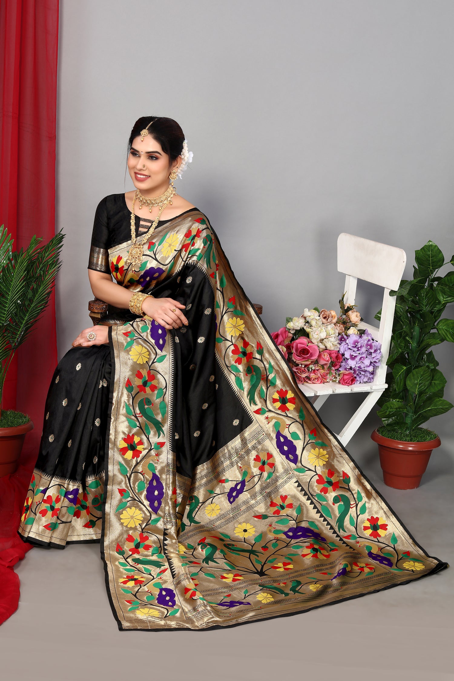 Luxuries Paithani Silk Black Color Saree