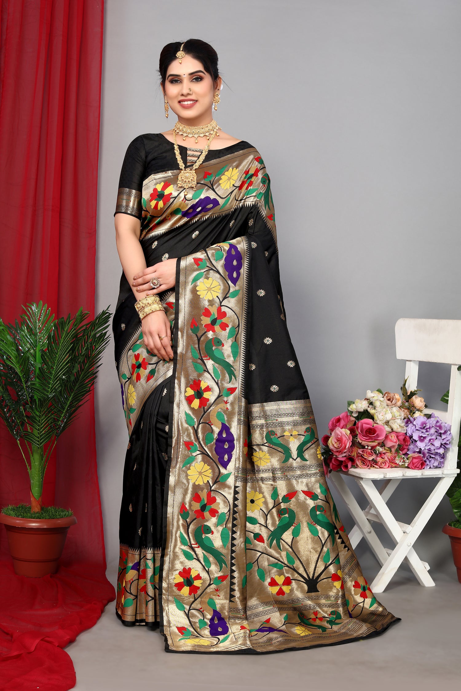 Luxuries Paithani Silk Black Color Saree