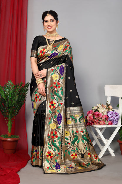 Luxuries Paithani Silk Black Color Saree