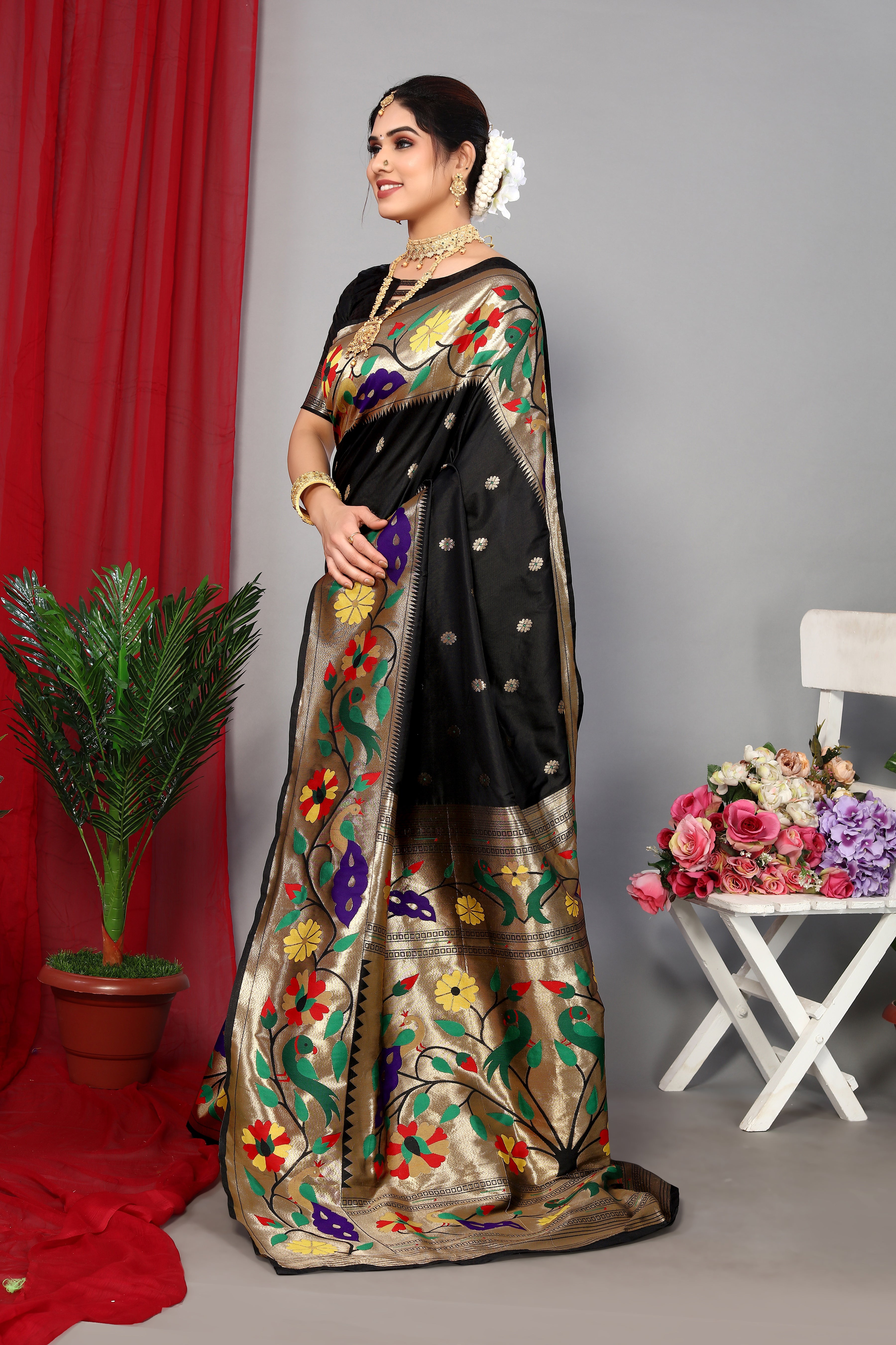 Luxuries Paithani Silk Black Color Saree