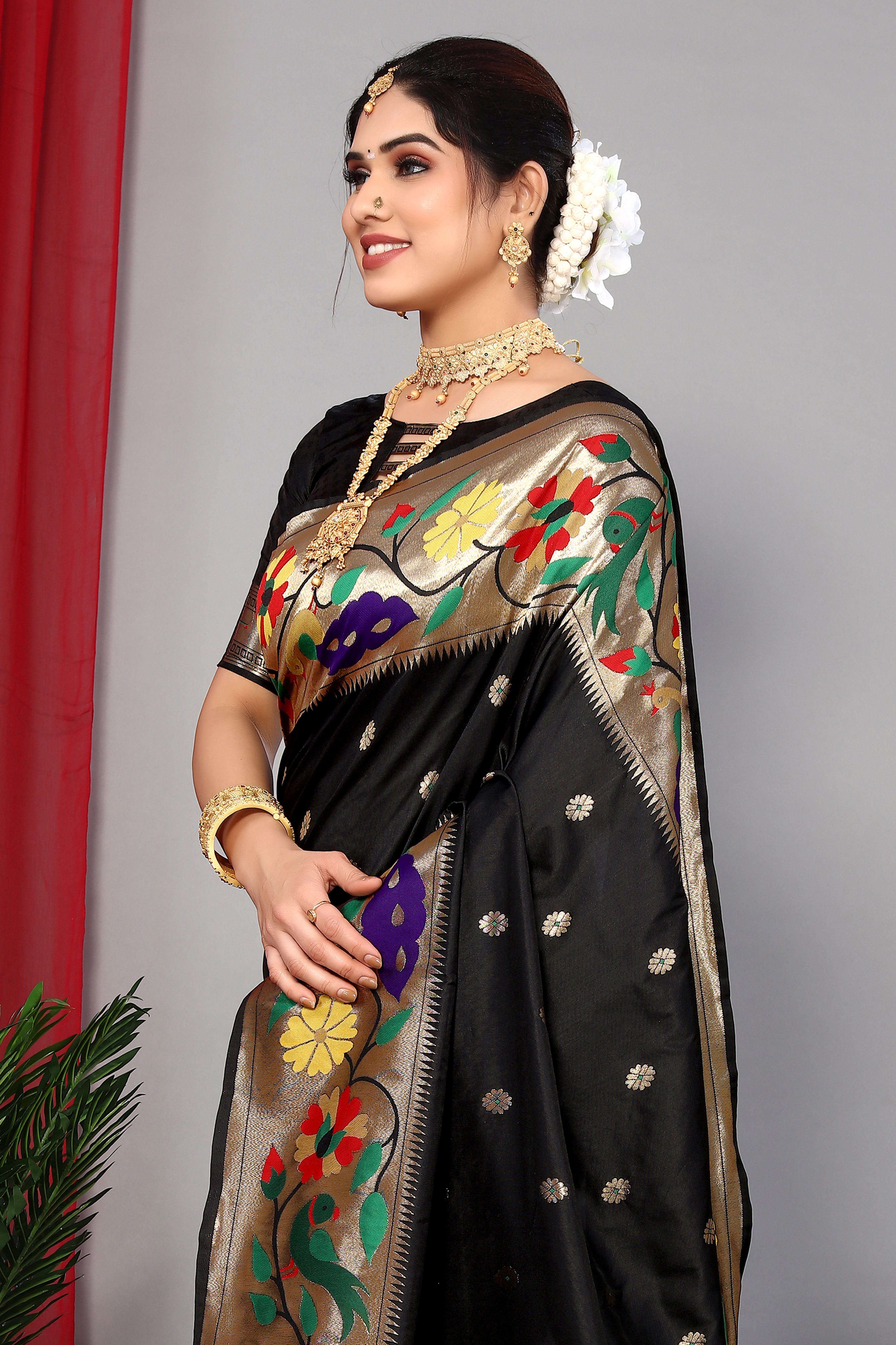 Luxuries Paithani Silk Black Color Saree