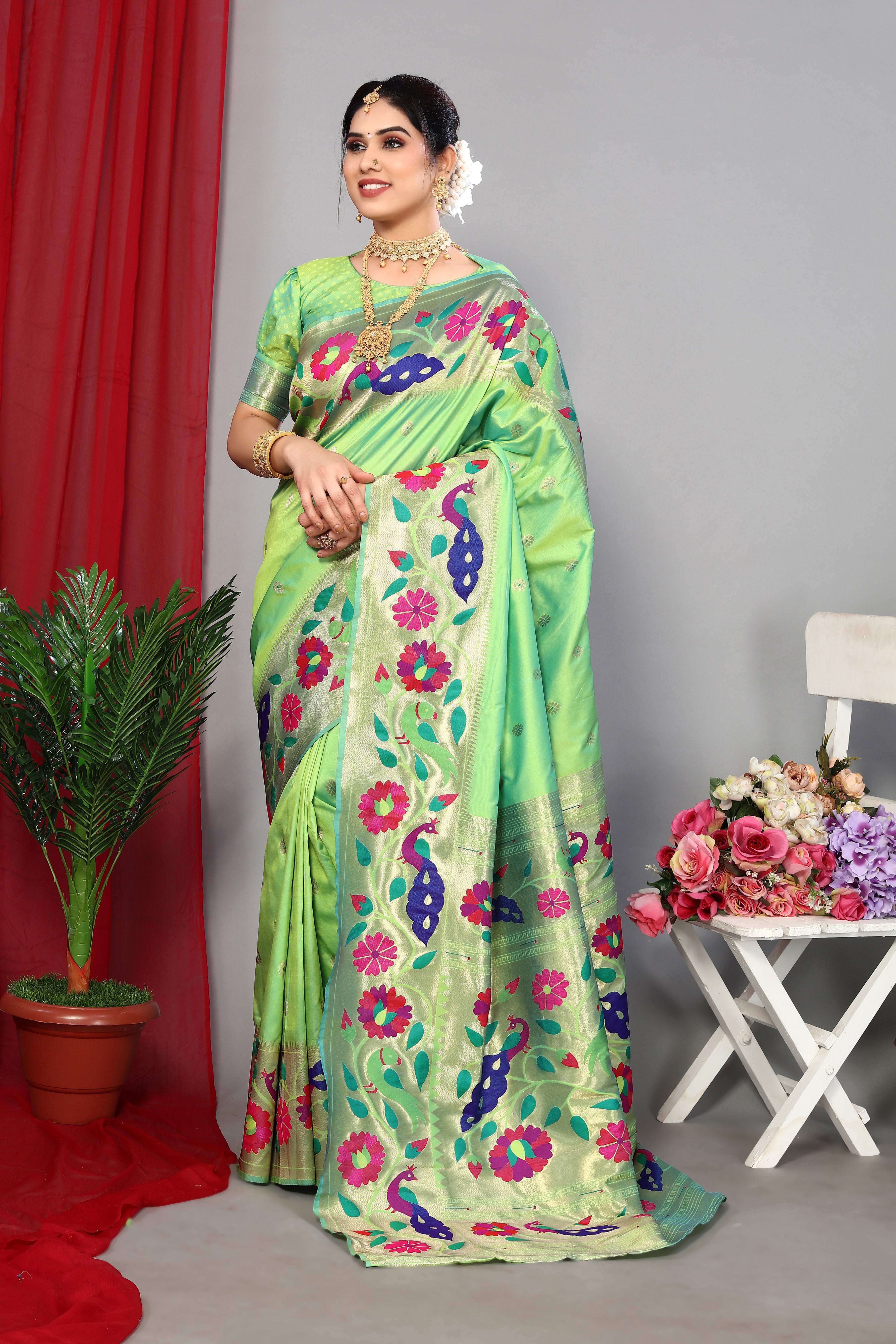 Festival Wear Green Color Paithani Silk Saree