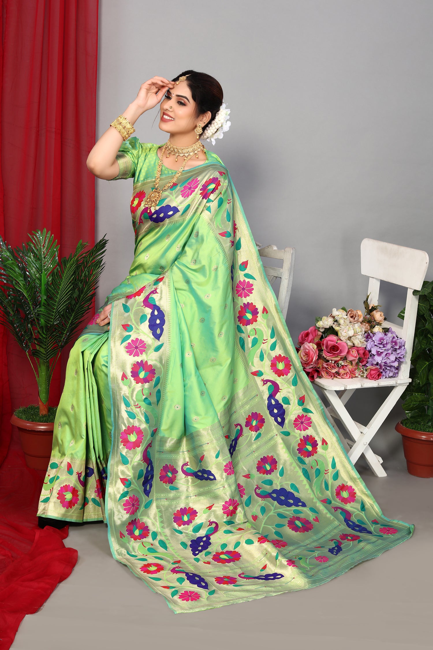 Festival Wear Green Color Paithani Silk Saree