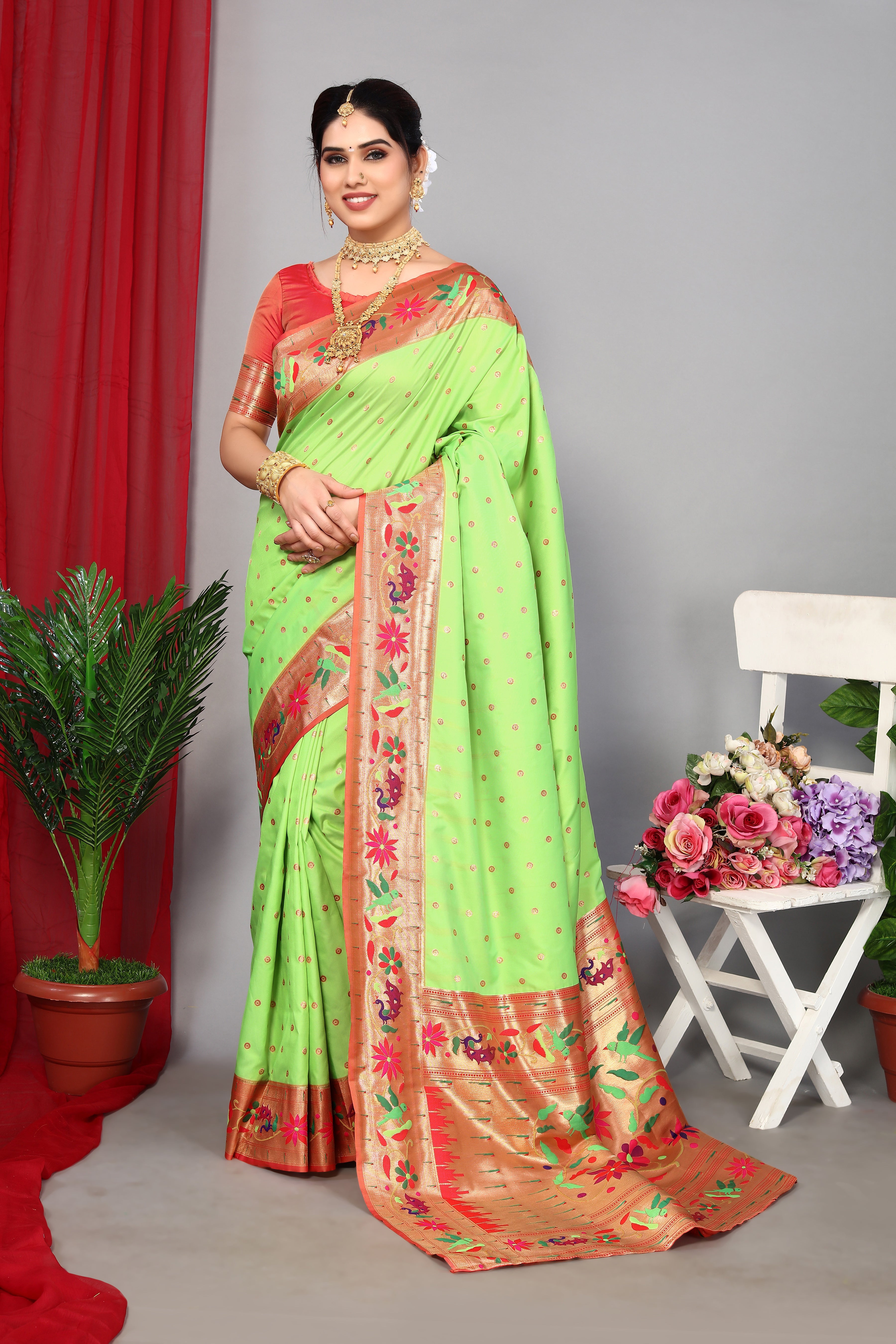 Classic Pista Color Paithani Silk Saree