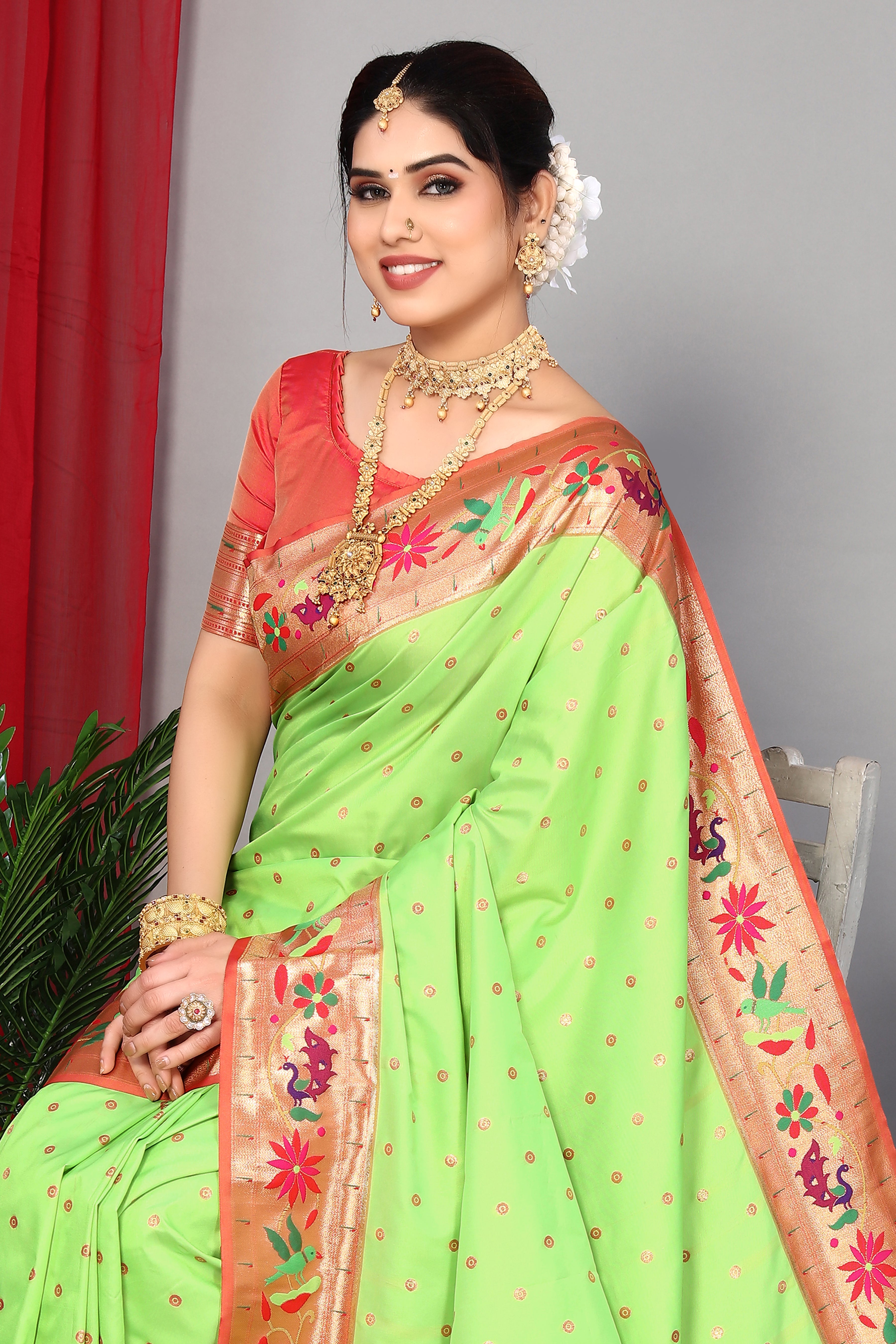 Classic Pista Color Paithani Silk Saree