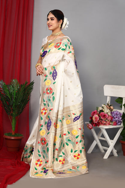 Magenta White Party Wear Paithani Silk Saree