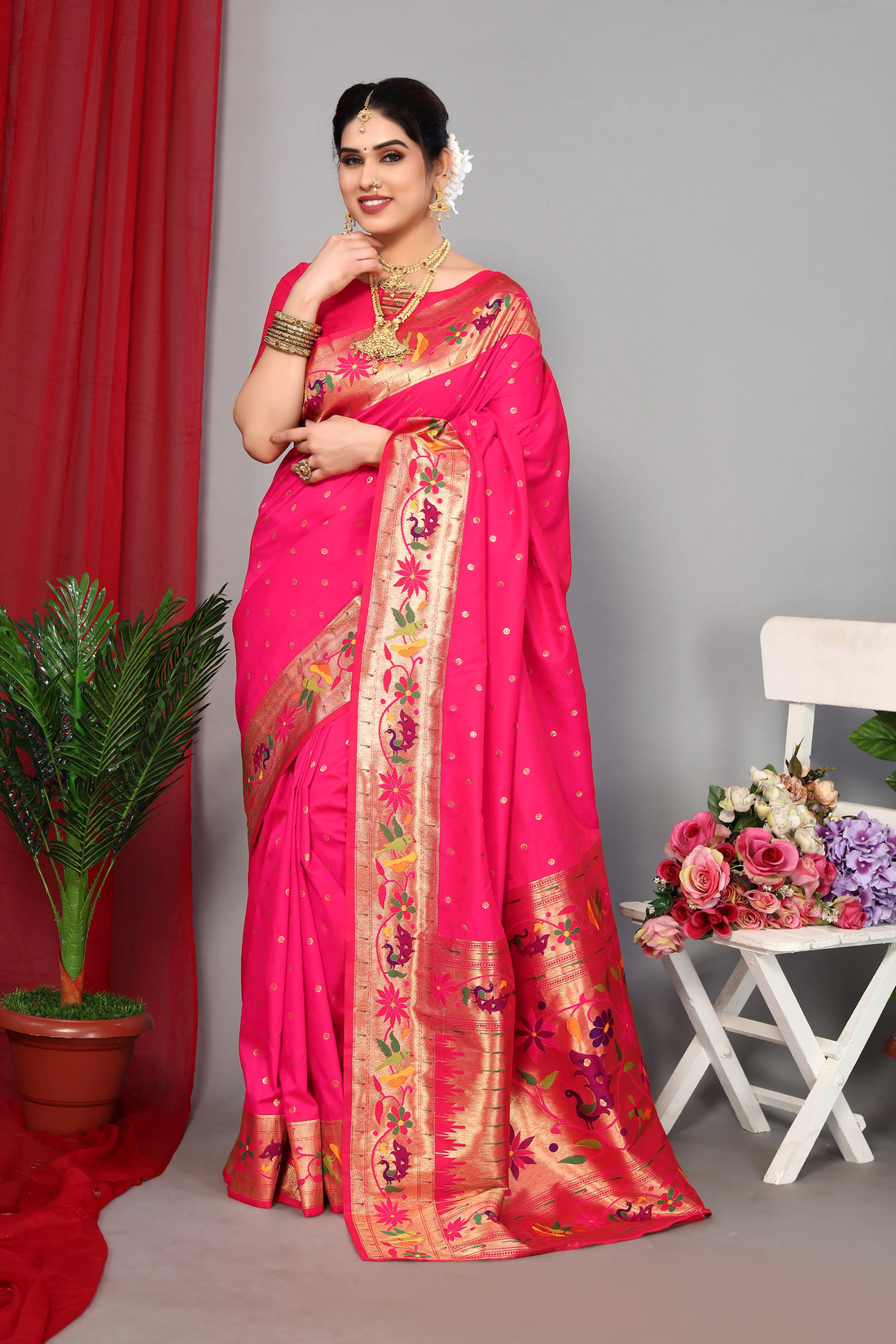 Beautiful Pink Color Paithani Silk Saree