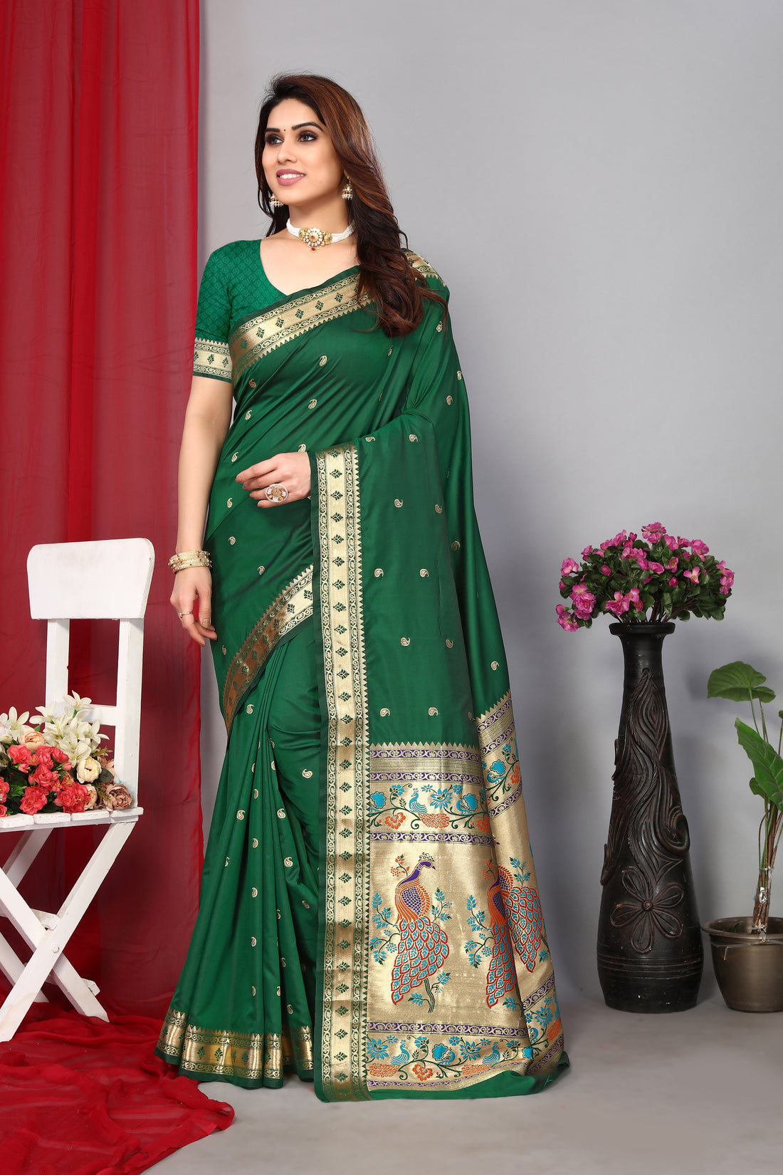 Paithani Silk Classic Green Saree