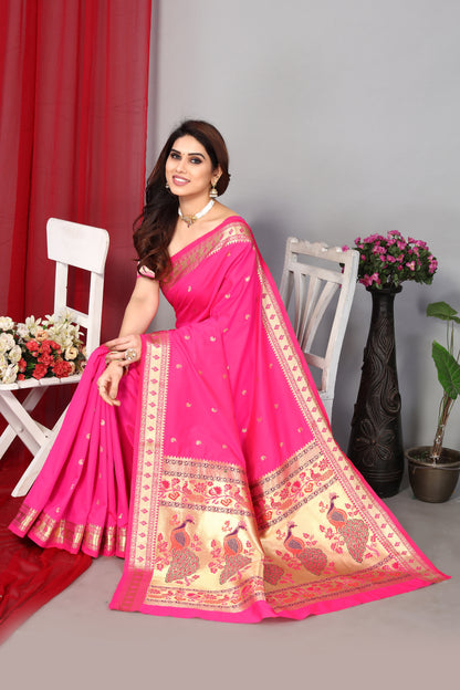 Paithani Silk Latest Pink Color Saree