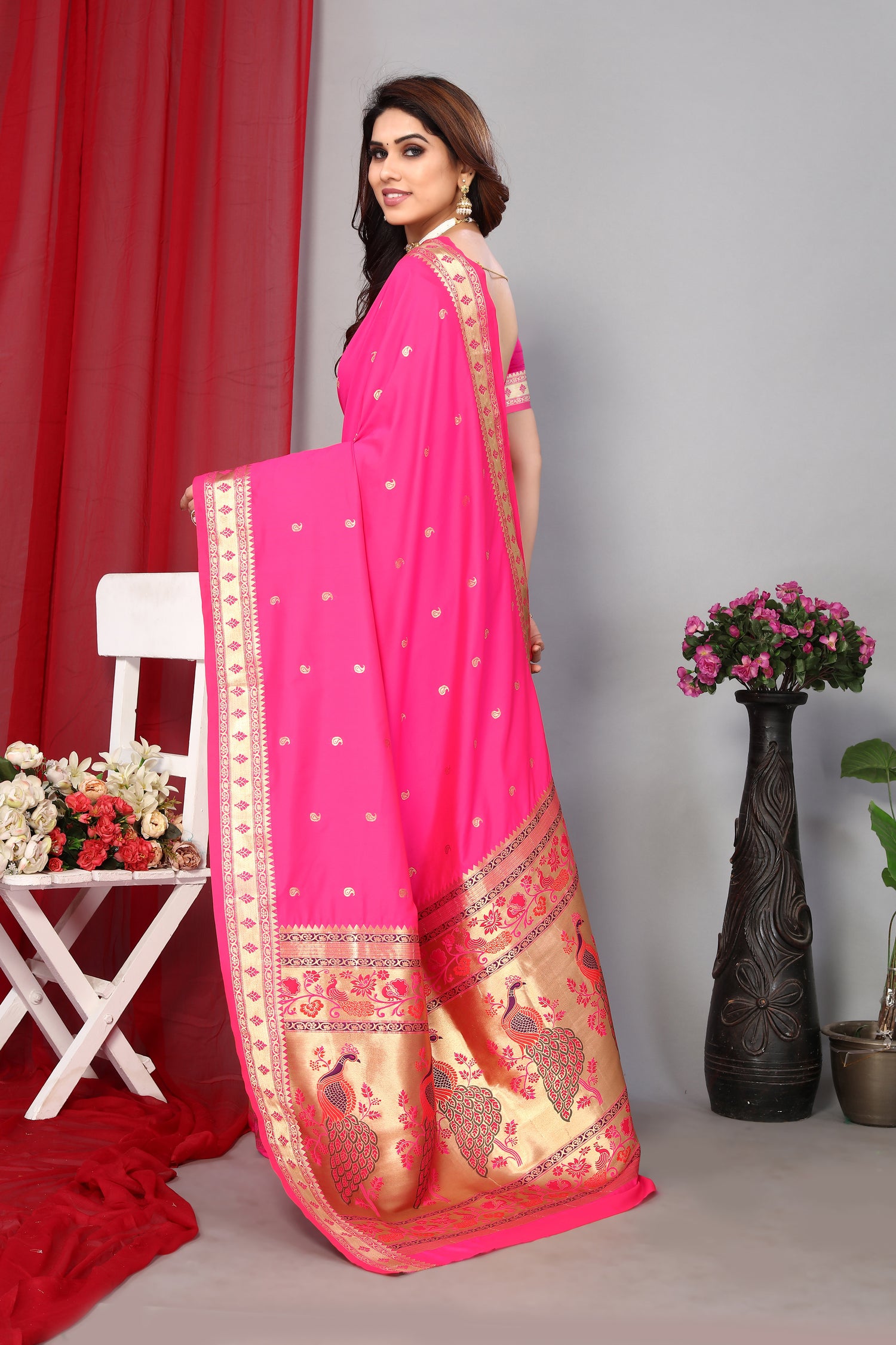 Paithani Silk Latest Pink Color Saree