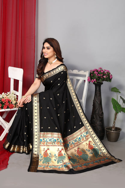 New Collection Paithani Silk Soft Black Saree