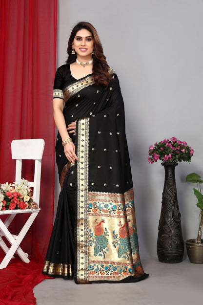 New Collection Paithani Silk Soft Black Saree