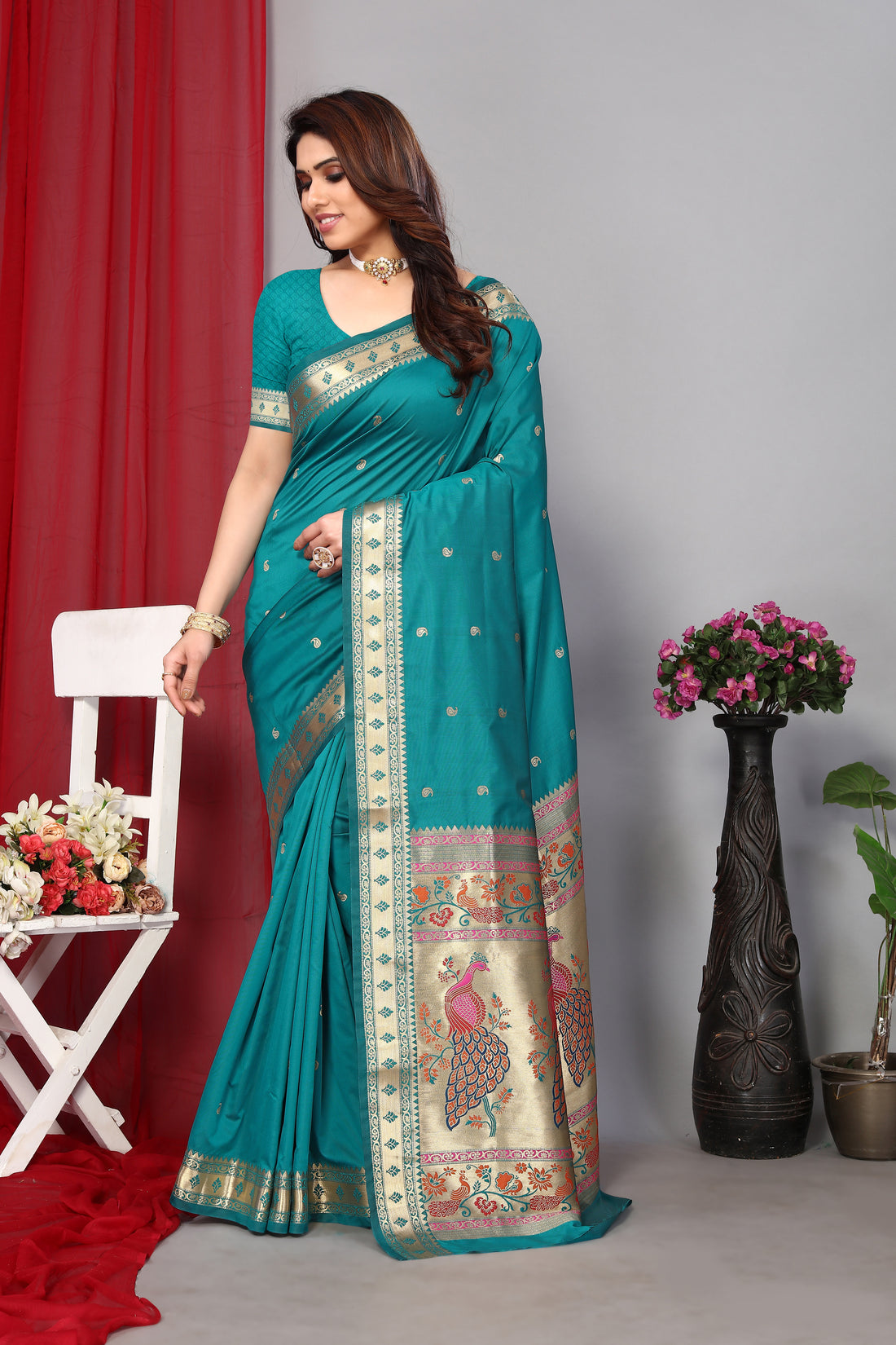 Paithani Silk Classic Blue Color Saree