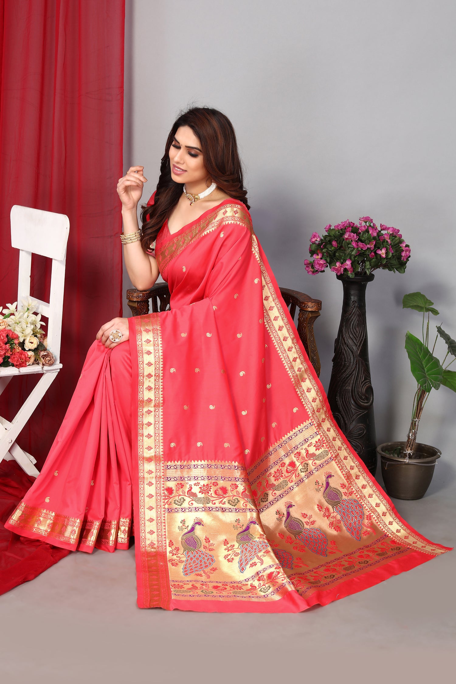 Pink Color Elegance Paithani Silk Saree