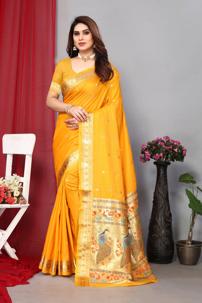 Stylish New Yellow Color Paithani Silk Saree