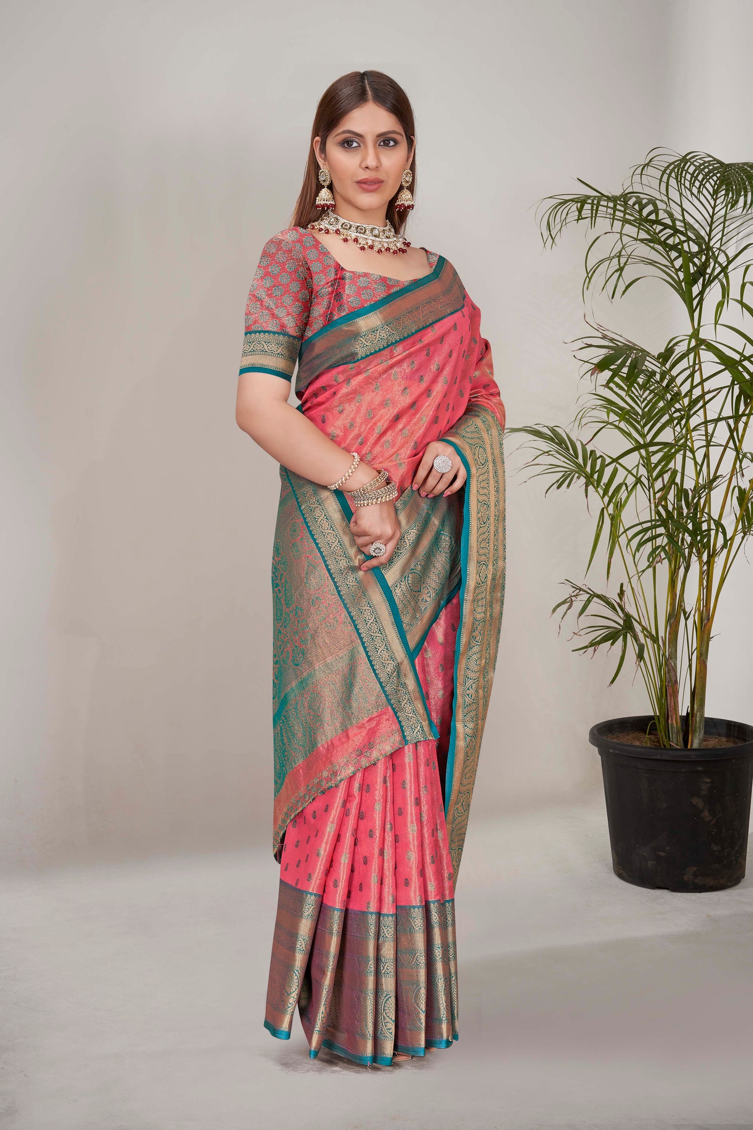 Luxurious Tissue Silk Pink Color Saree