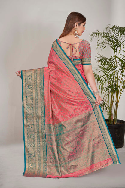 Luxurious Tissue Silk Pink Color Saree