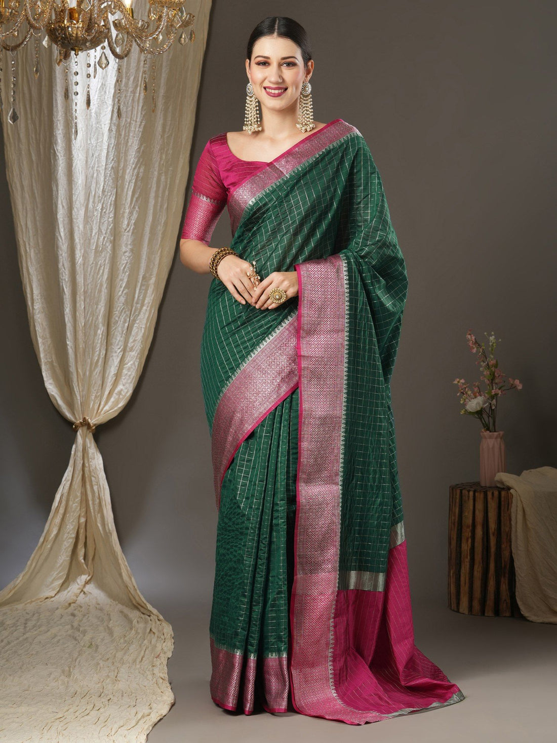 Latest Design Silk Dark Green Color Designer Saree