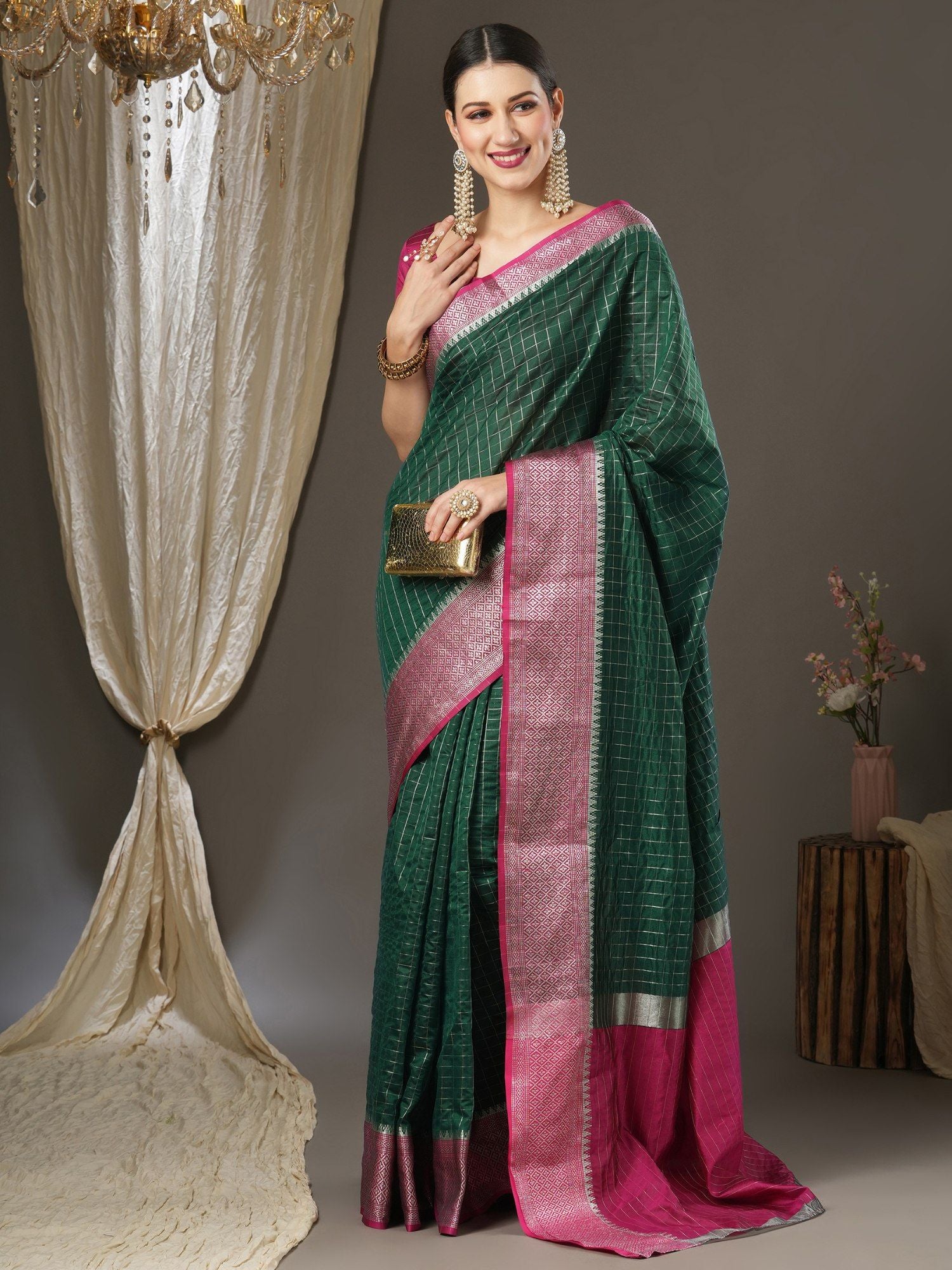 Latest Design Silk Dark Green Color Designer Saree